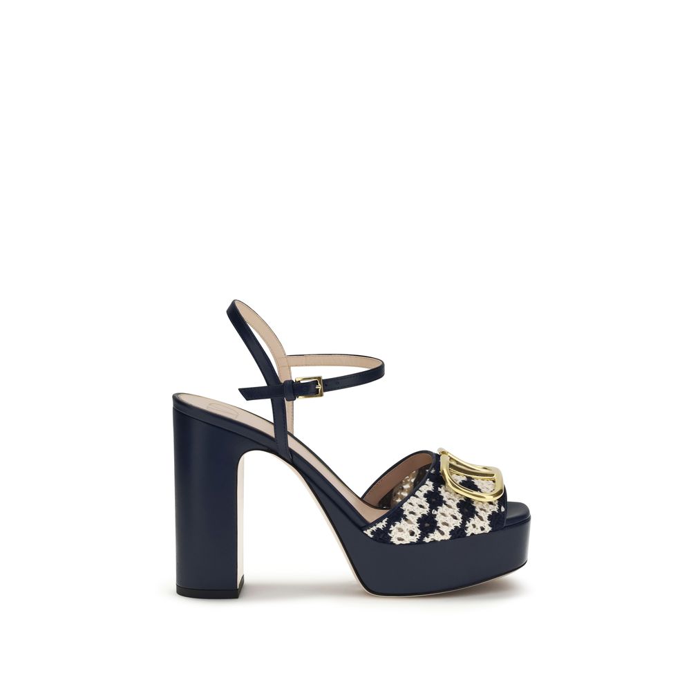 Valentino Garavani Plateau-Sandalen aus blauem Kalbsleder Bos Taurus