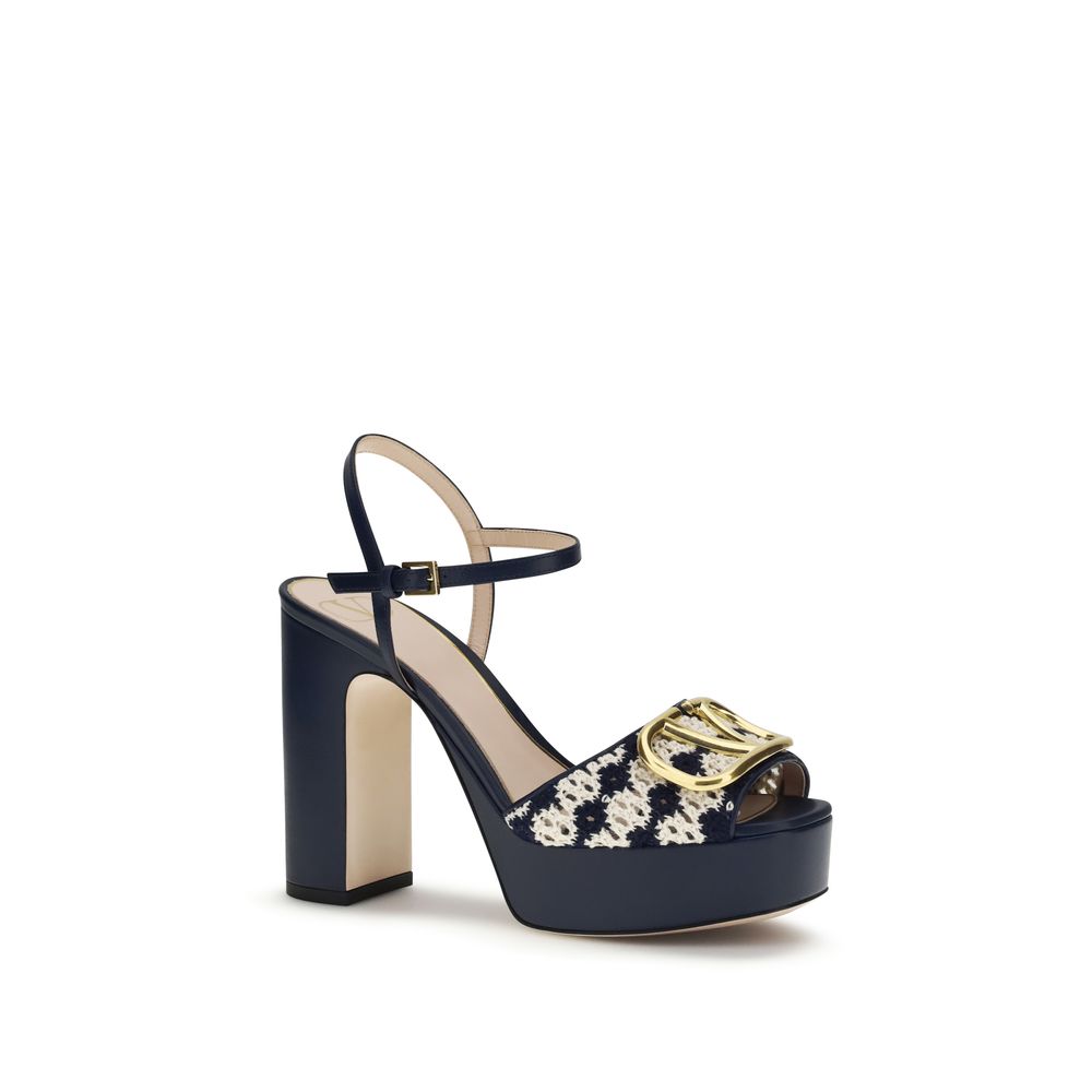 Valentino Garavani Plateau-Sandalen aus blauem Kalbsleder Bos Taurus-2