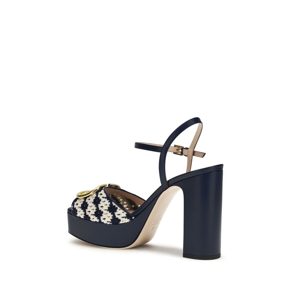 Valentino Garavani Plateau-Sandalen aus blauem Kalbsleder Bos Taurus-3