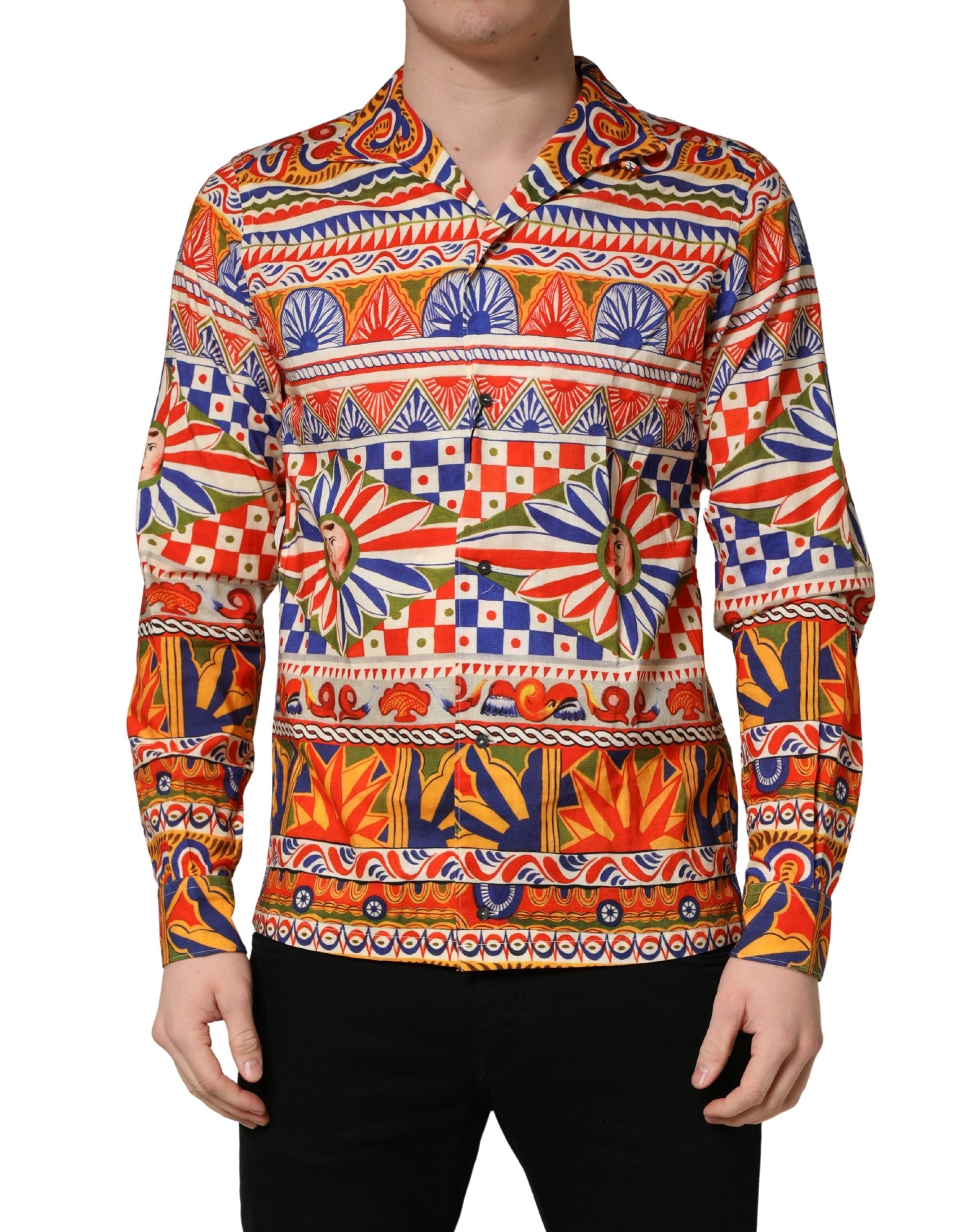 Dolce & Gabbana Mehrfarbiges Hemd aus Baumwoll-Twill im Stil des sizilianischen Karrens für Herren-2