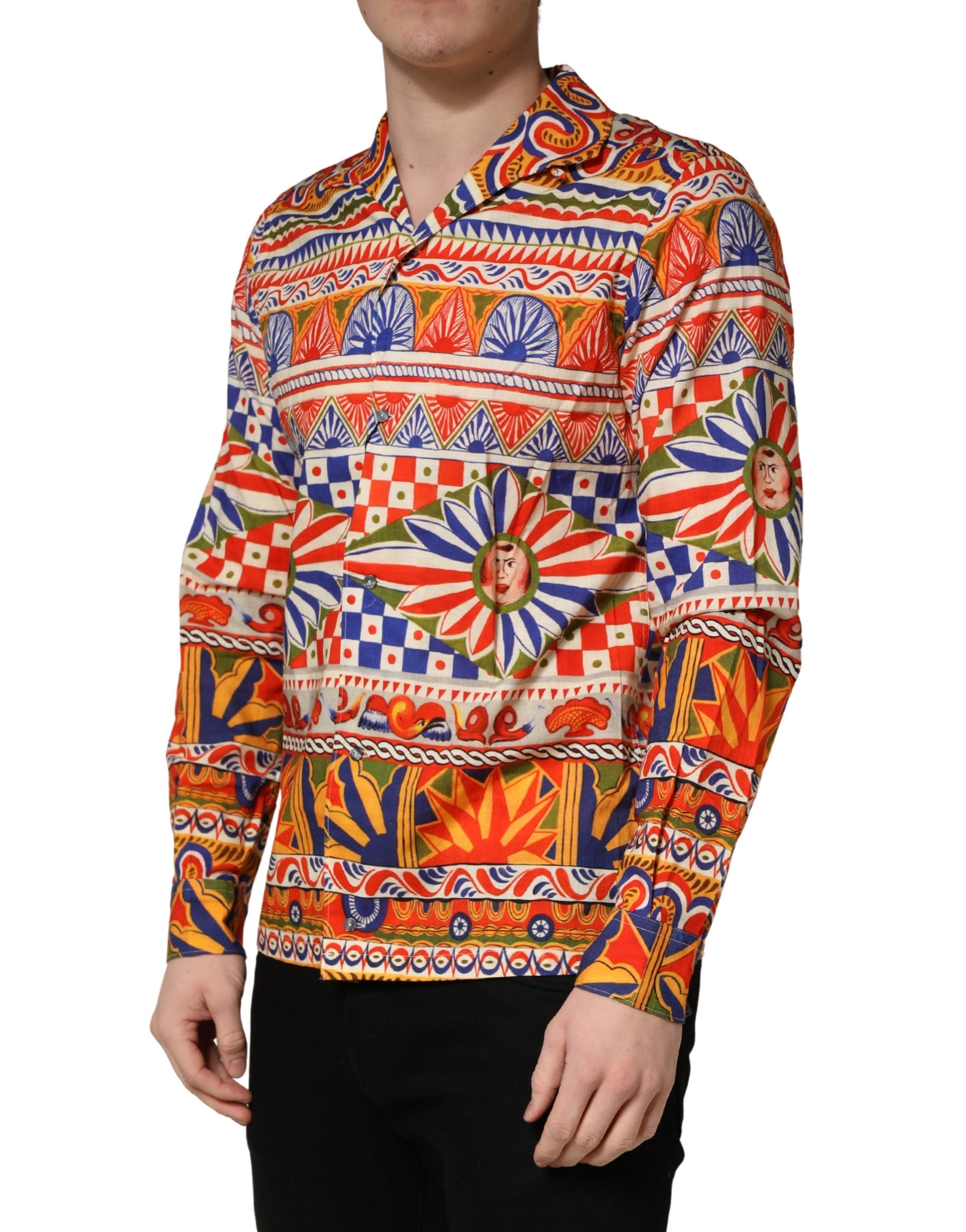 Dolce & Gabbana Mehrfarbiges Hemd aus Baumwoll-Twill im Stil des sizilianischen Karrens für Herren-3