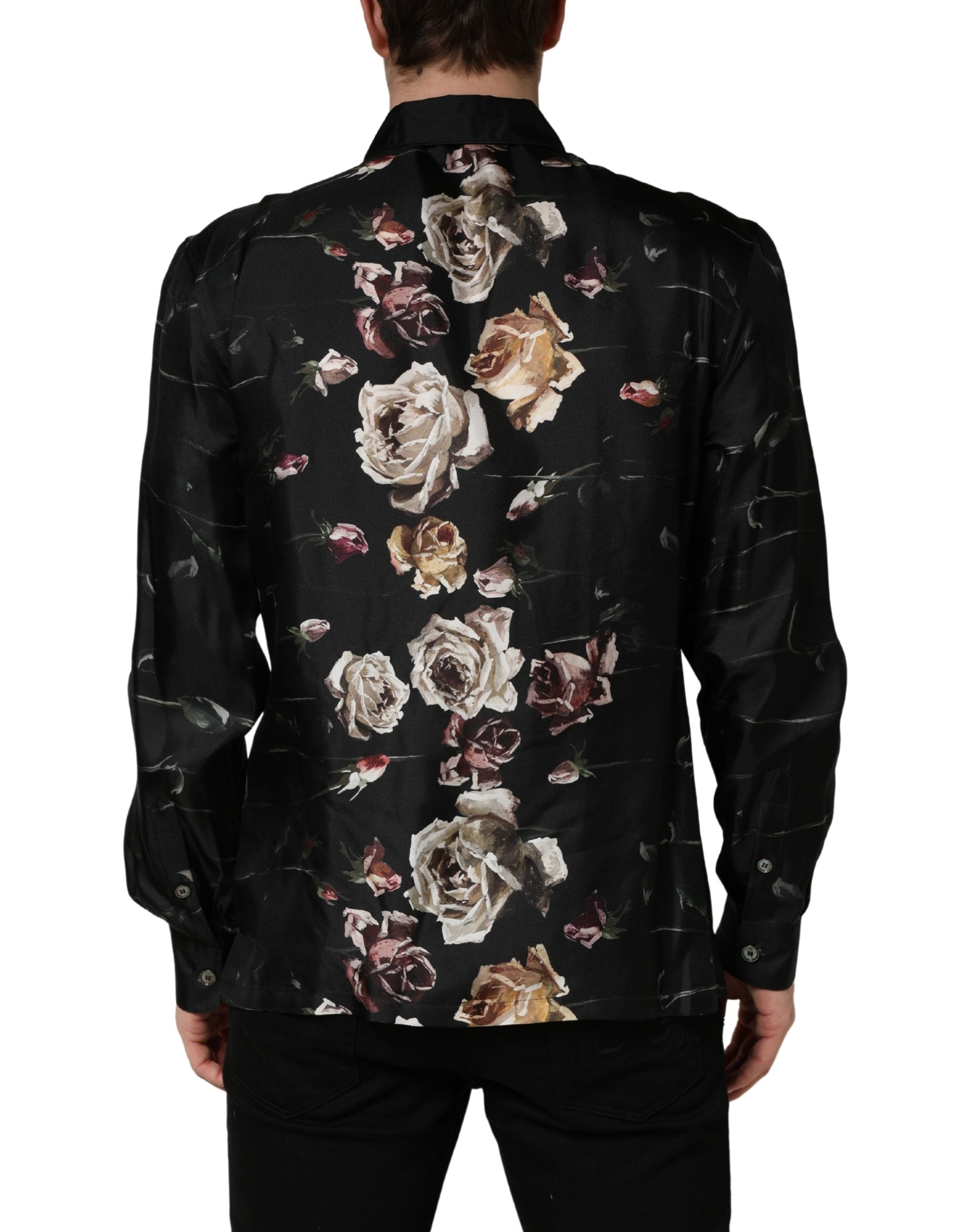 Dolce & Gabbana Schwarzes Freizeithemd mit Blumenprint und langen Ärmeln-5