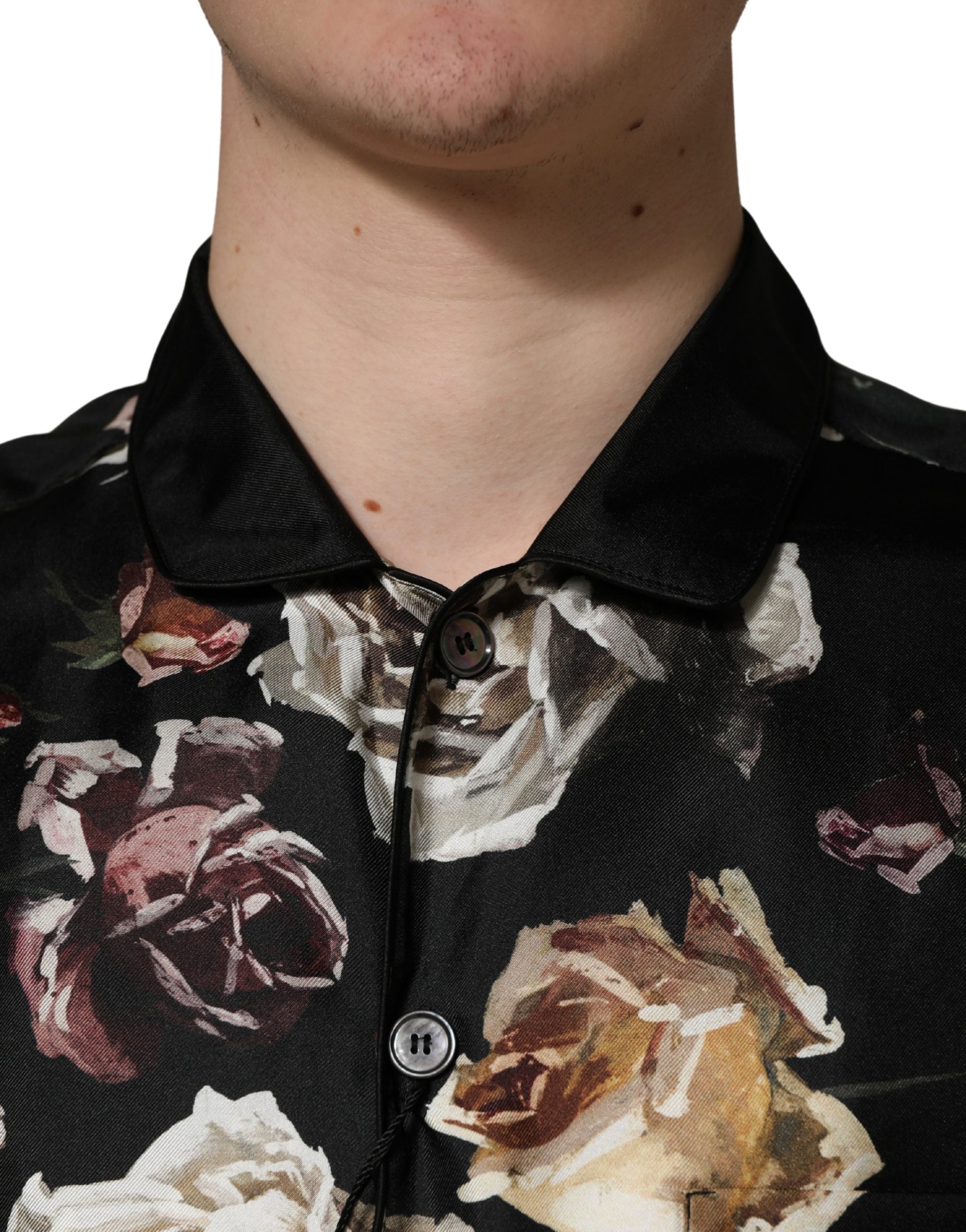 Dolce & Gabbana Schwarzes Freizeithemd mit Blumenprint und langen Ärmeln-6
