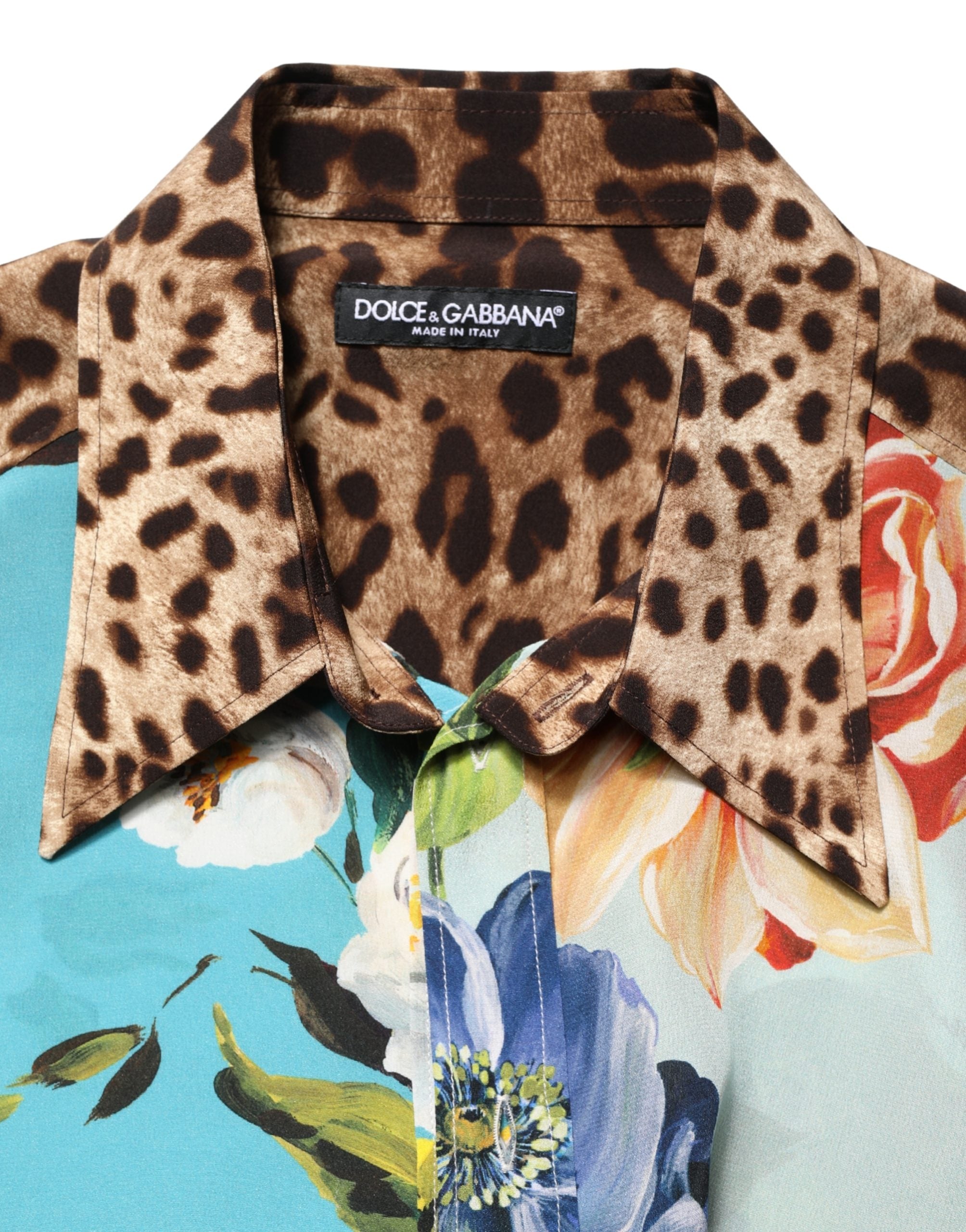 Dolce & Gabbana Hemd mit Multicolor-Blumen-Tierprint und Kragen-2