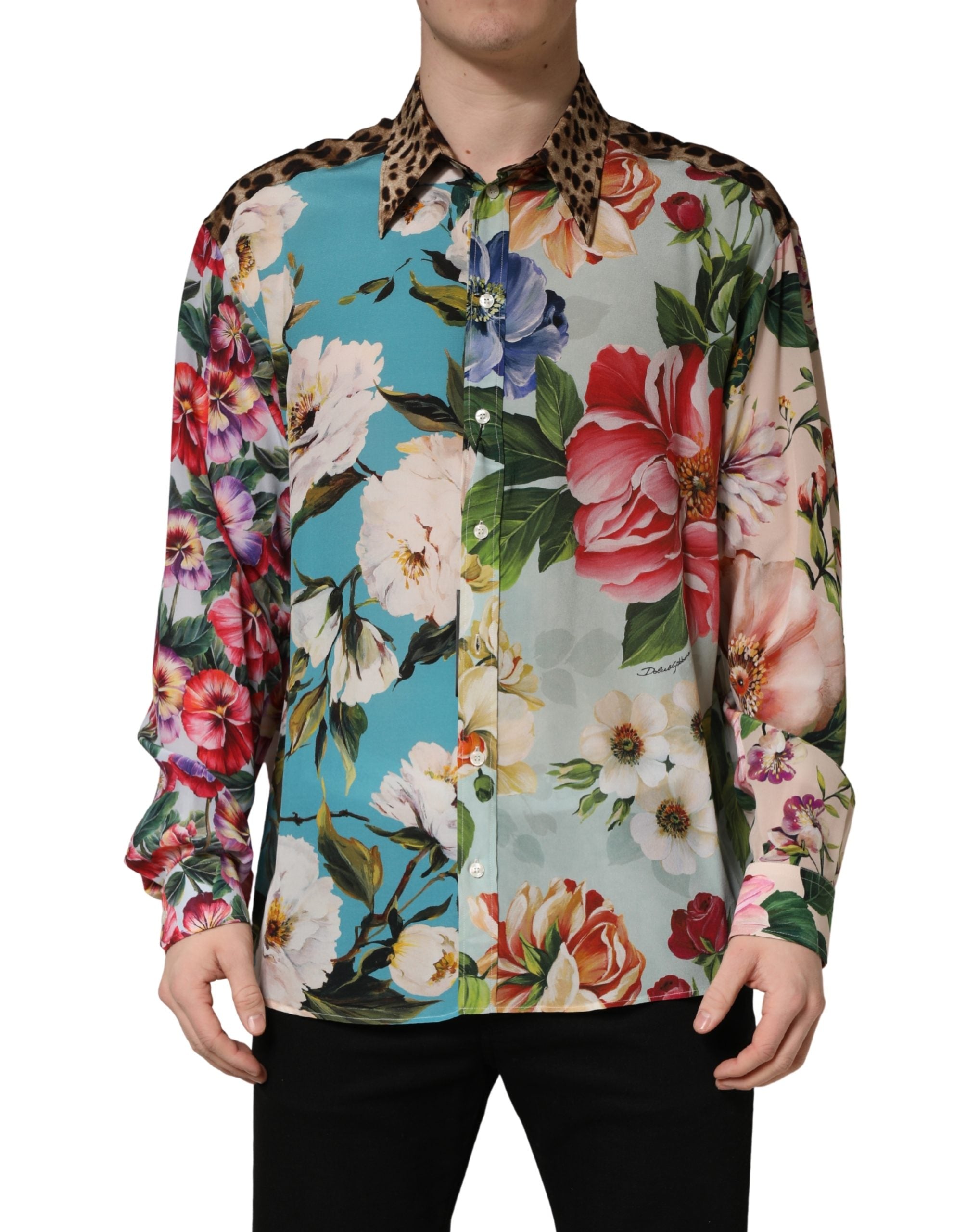 Dolce & Gabbana Hemd mit Multicolor-Blumen-Tierprint und Kragen-3