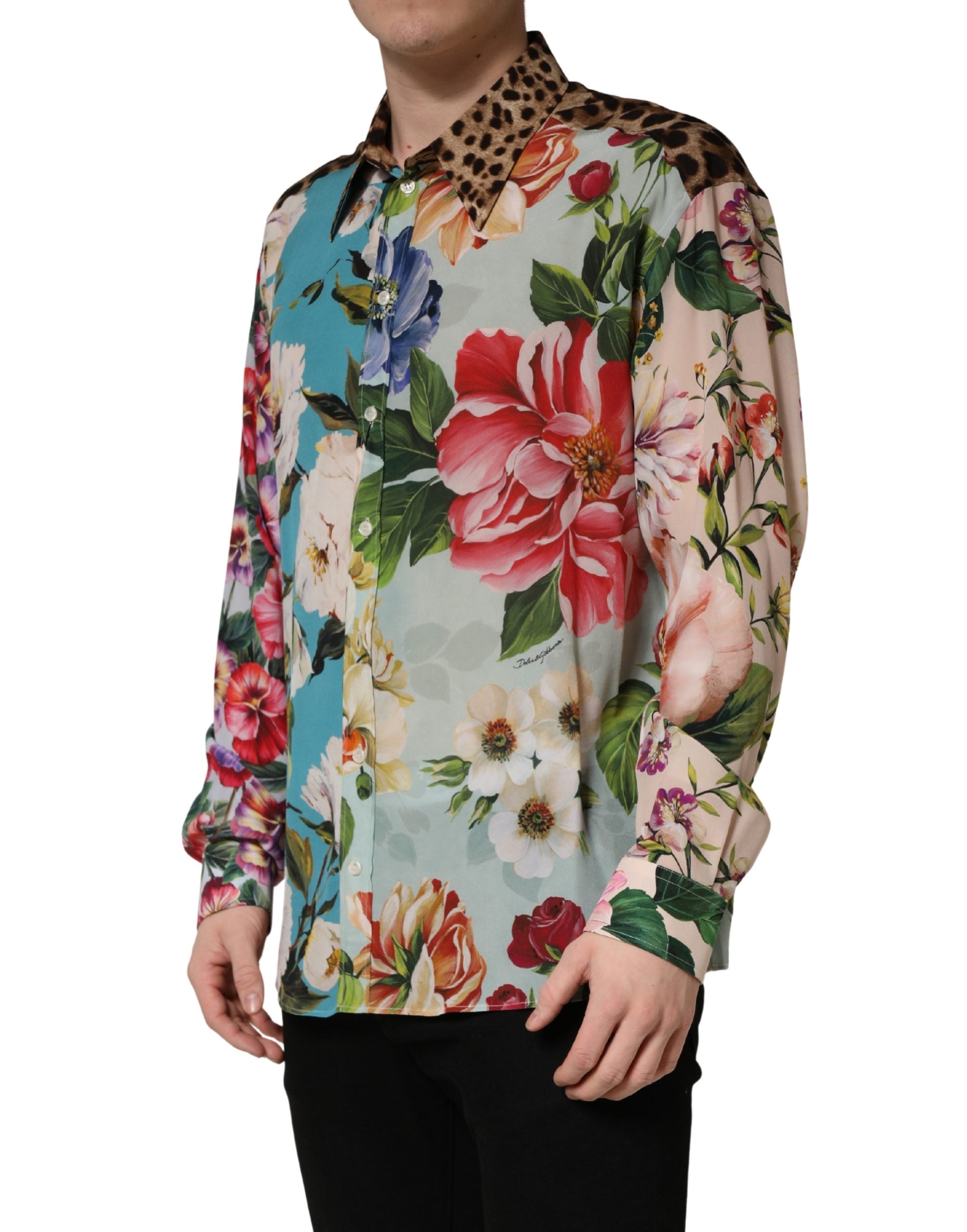 Dolce & Gabbana Hemd mit Multicolor-Blumen-Tierprint und Kragen-5