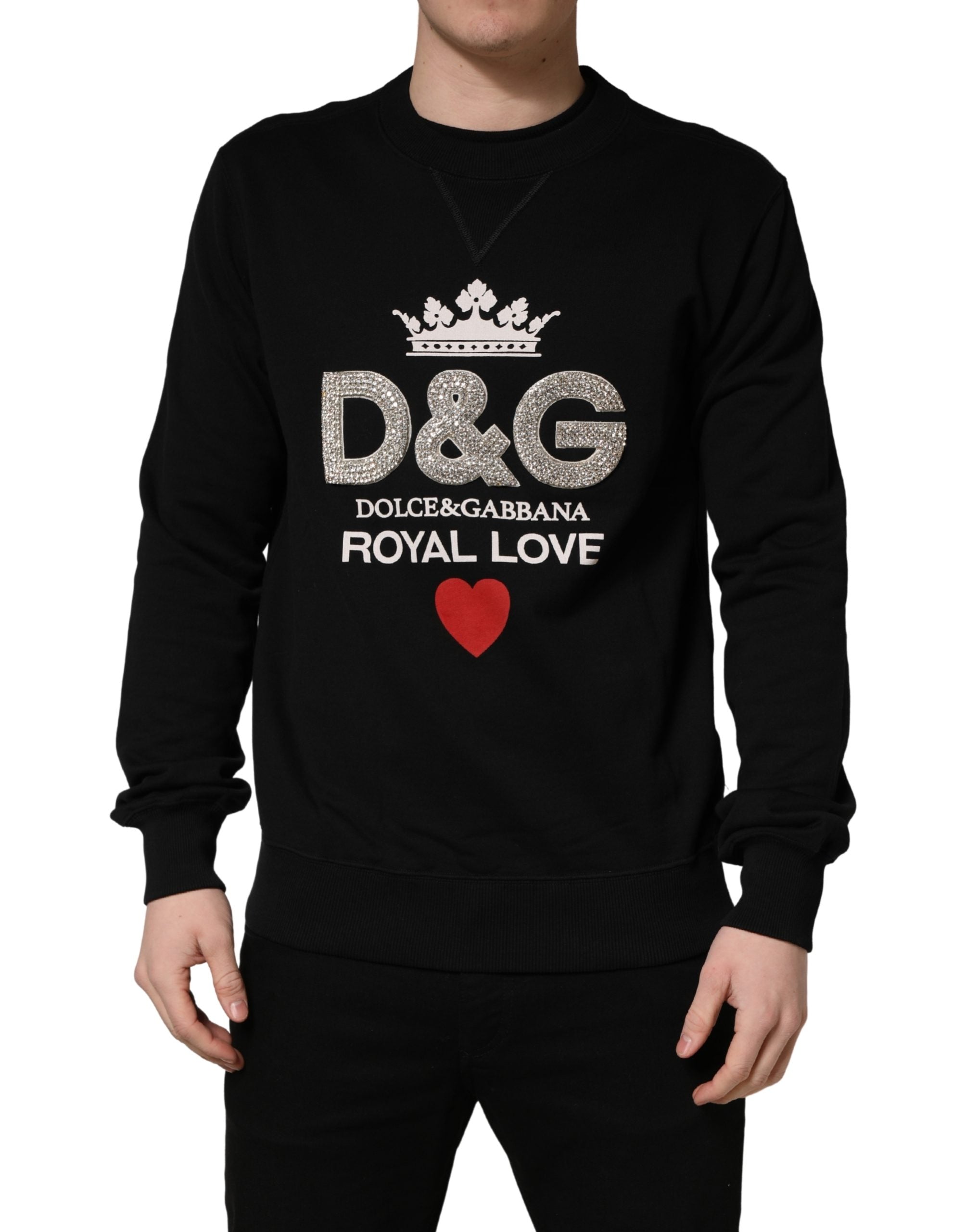 Dolce & Gabbana Schwarzer Sweatshirt-Pullover mit Verzierungen aus Baumwolle-2