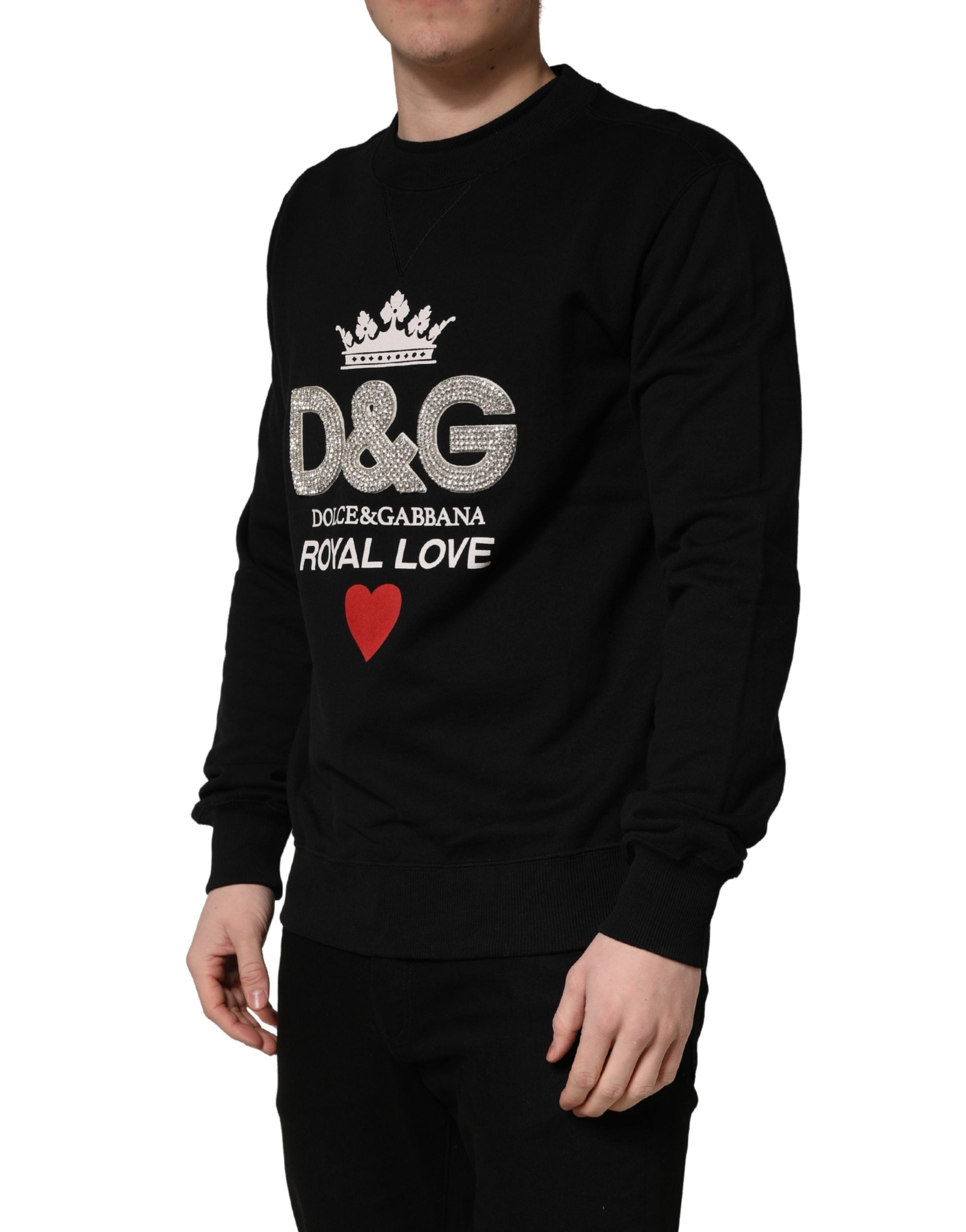 Dolce & Gabbana Schwarzer Sweatshirt-Pullover mit Verzierungen aus Baumwolle-4