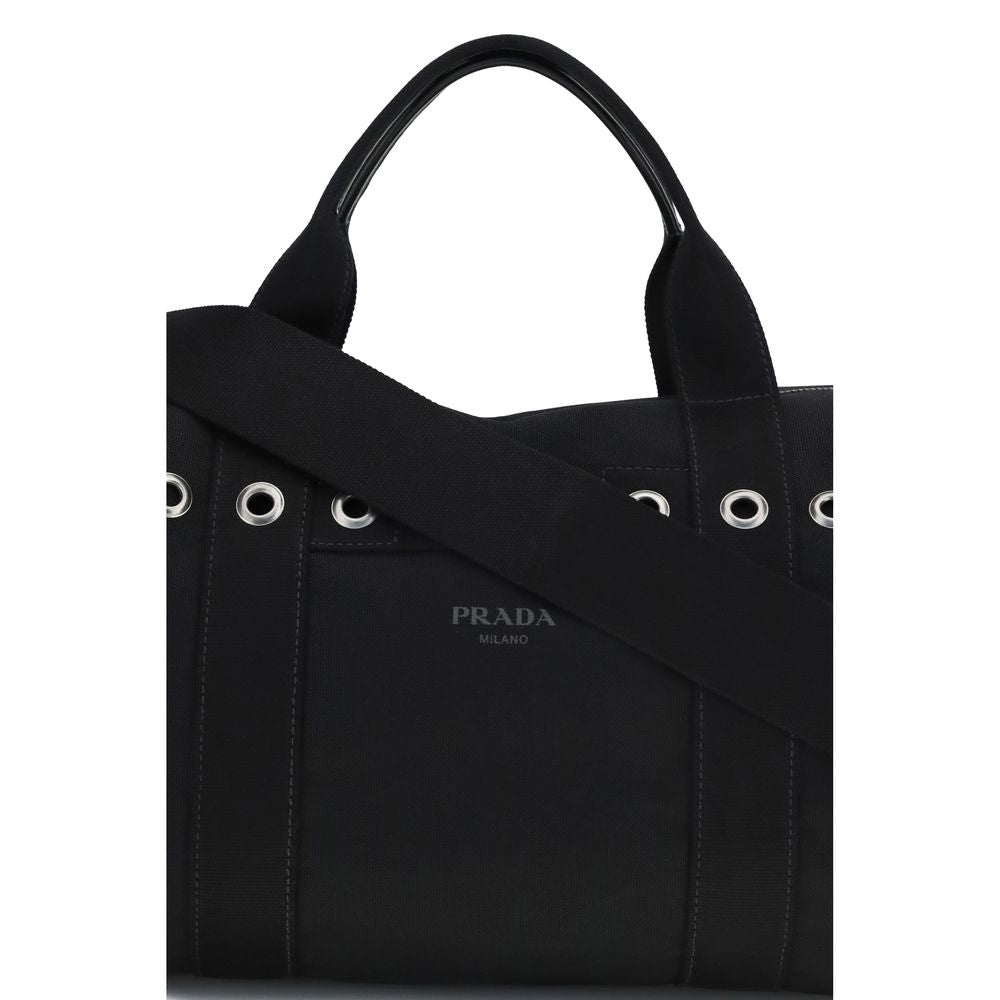 Prada Schwarze Baumwoll-Reisetasche-4