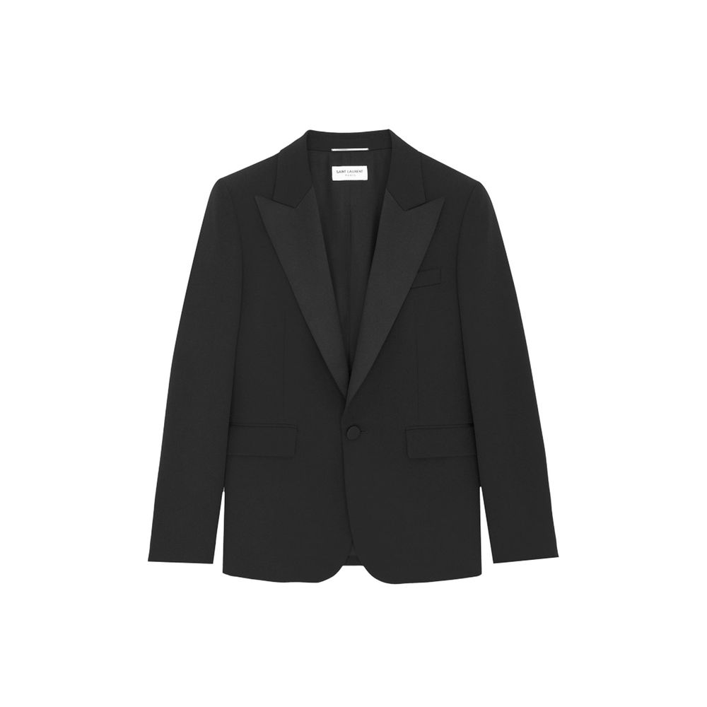 Saint Laurent Schwarzer Wollblazer-1
