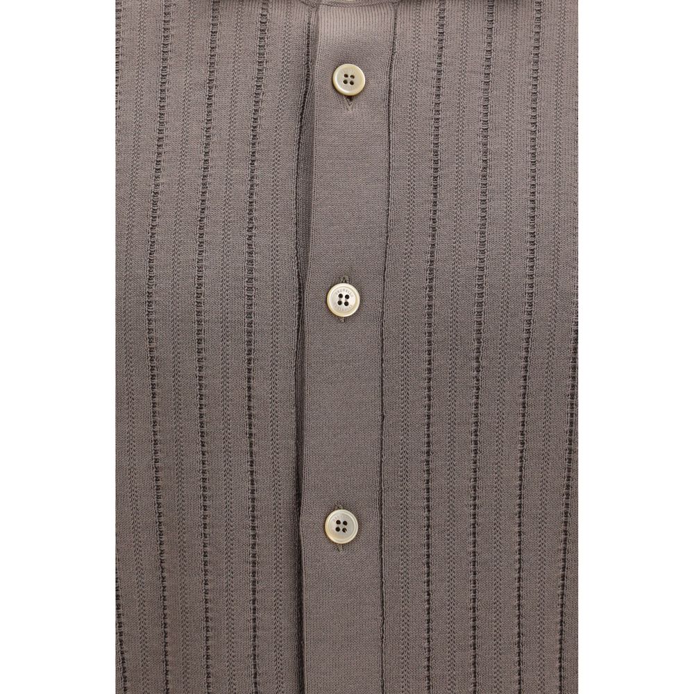 Brunello Cucinelli Braunes Kurzarmhemd aus Baumwolle-3