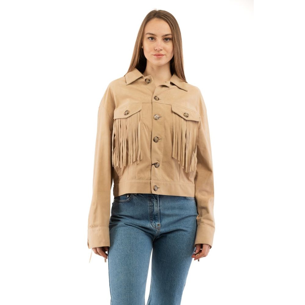 Moschino Beige Cotton Leather Jacket-1