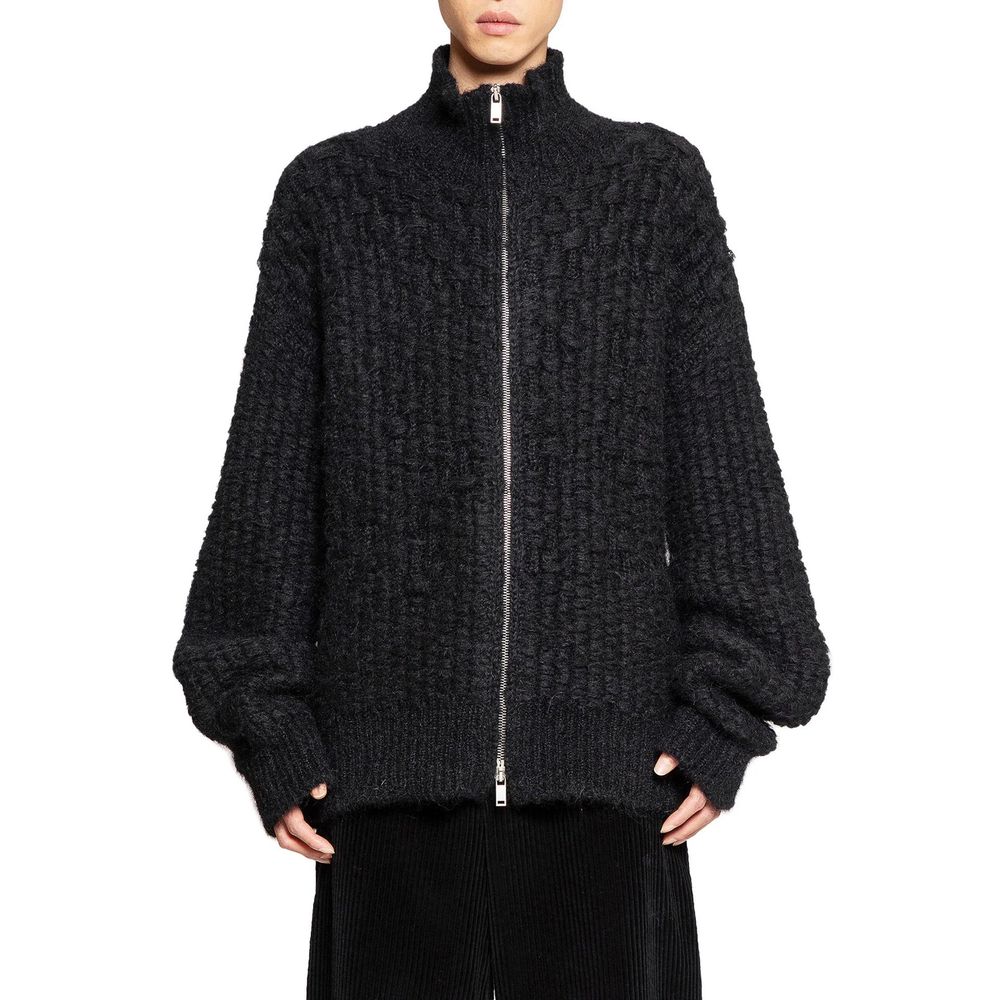 Jil Sander Schwarzer Cardigan aus Alpakaleder-2