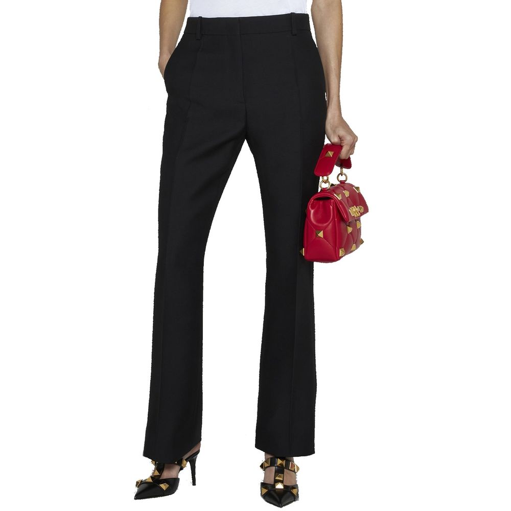 Valentino Garavani Schwarze Seidenhose mit ausgestelltem Bein-2
