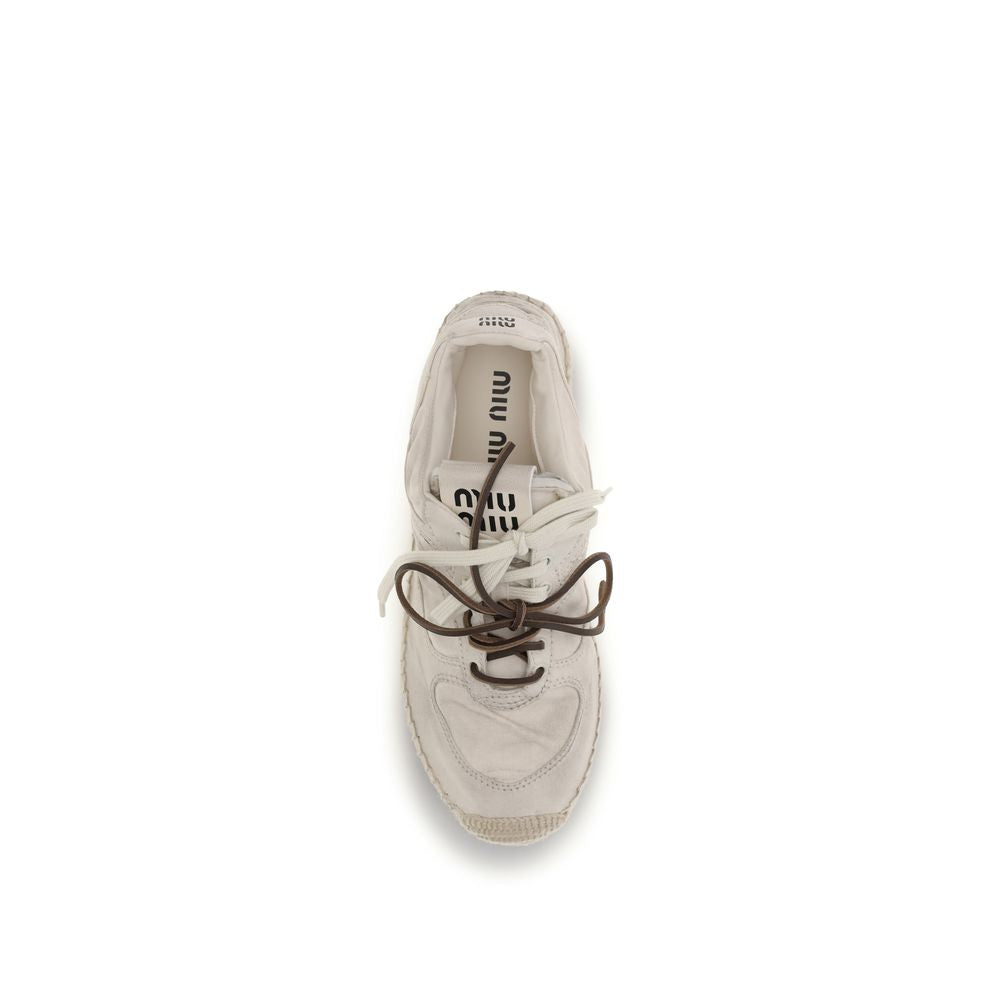 Miu Miu Beige Cotton Platform Sneakers-4