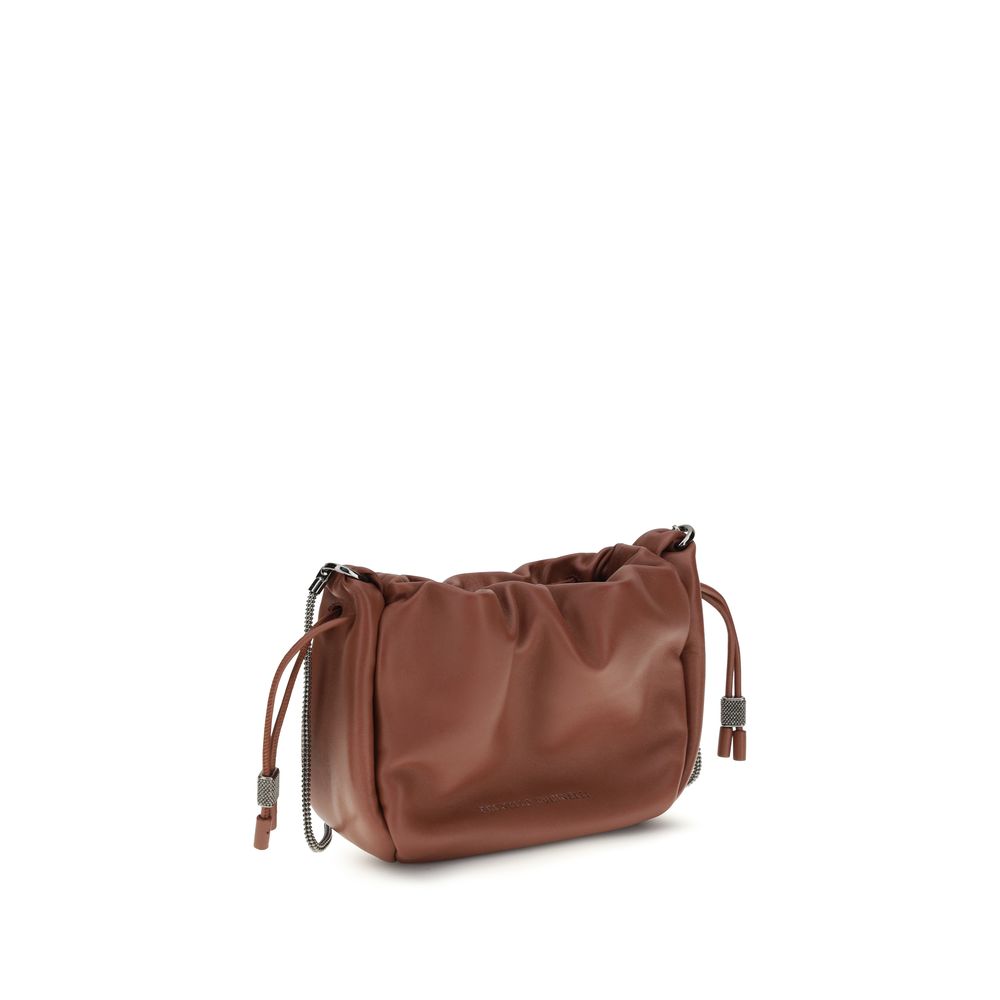 Brunello Cucinelli Braune Kalbsleder Bos Taurus Schultertasche-2