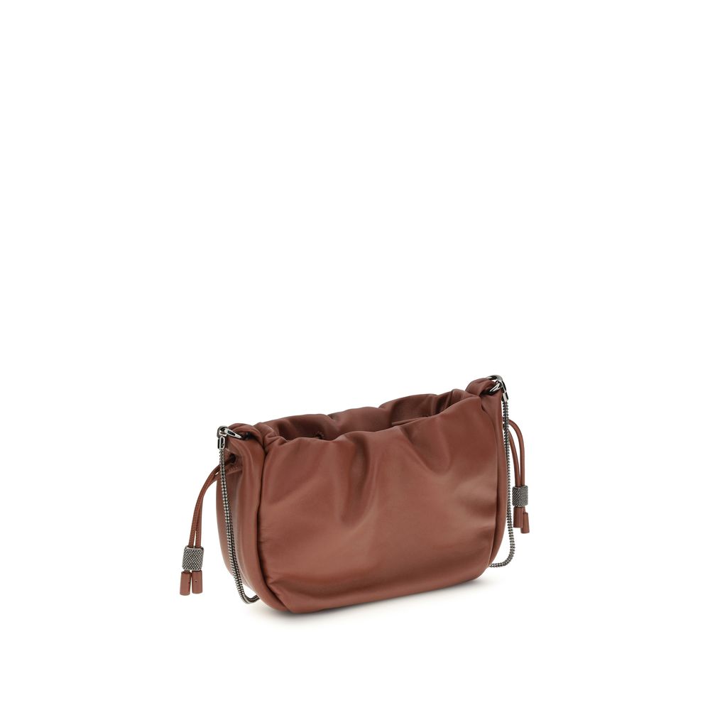 Brunello Cucinelli Braune Kalbsleder Bos Taurus Schultertasche-3