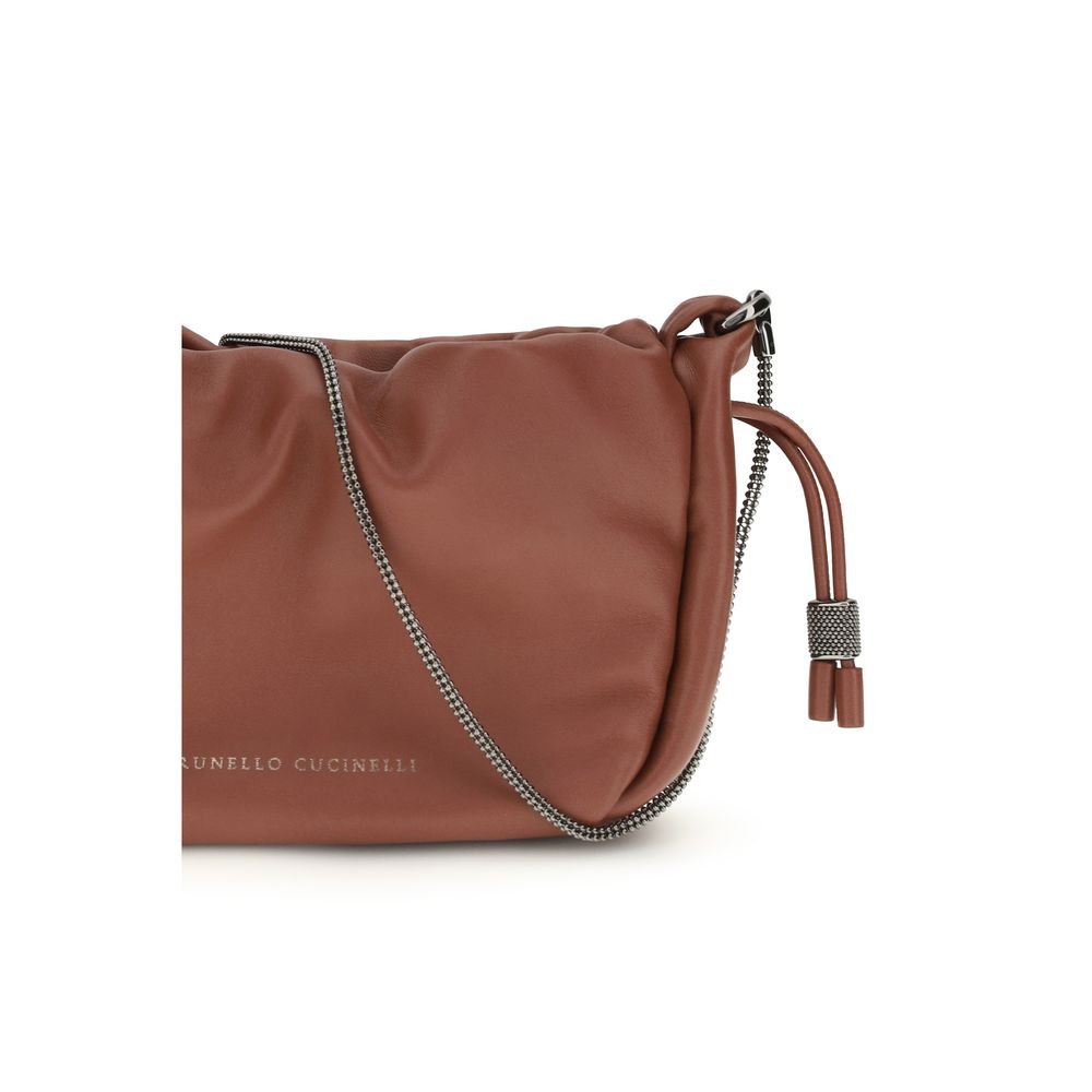 Brunello Cucinelli Braune Kalbsleder Bos Taurus Schultertasche-4
