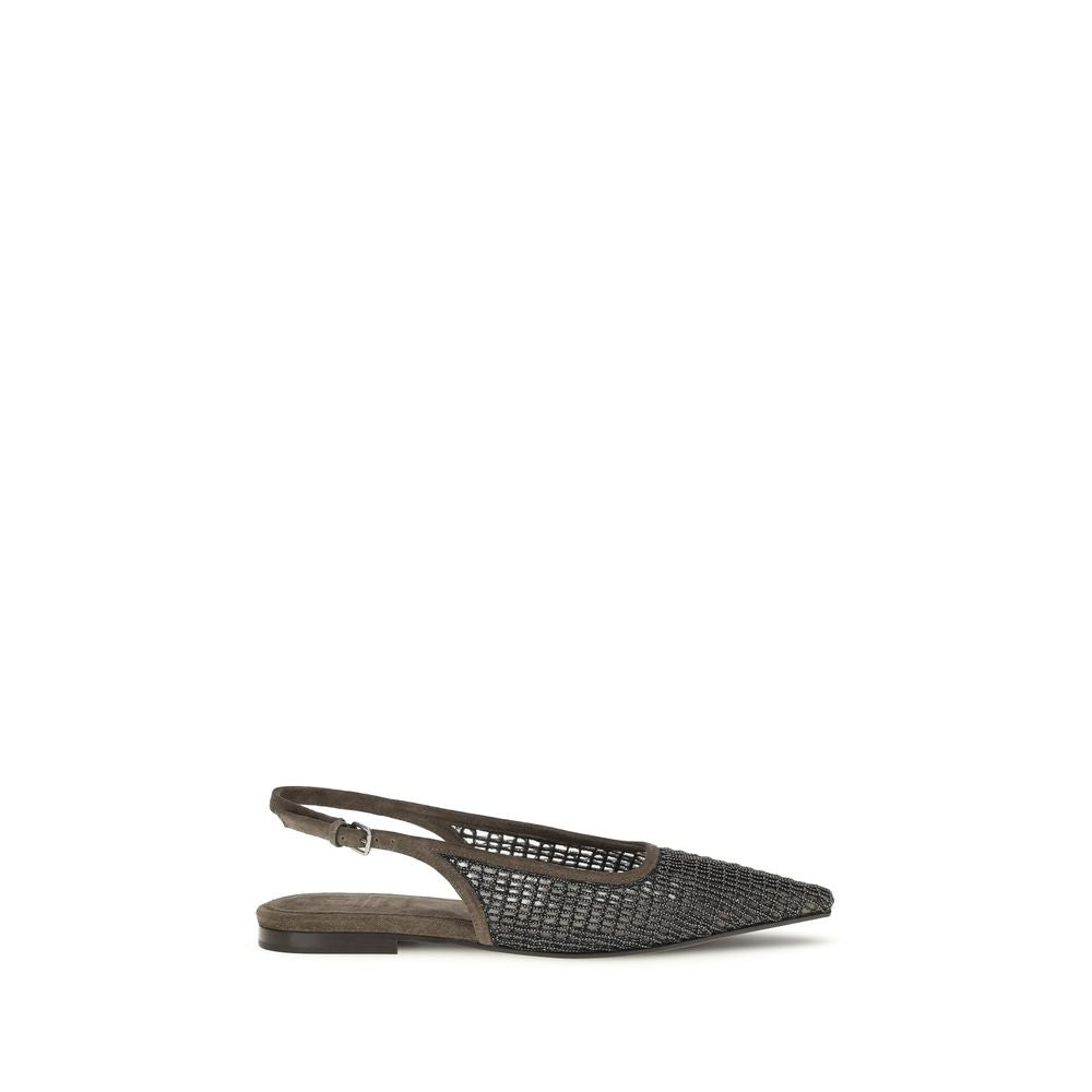 Brunello Cucinelli Braune Kalbsleder-Ballerinas Bos Taurus-1