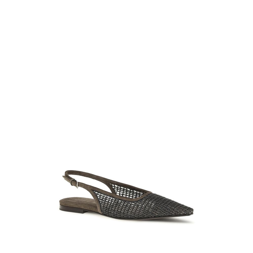 Brunello Cucinelli Braune Kalbsleder-Ballerinas Bos Taurus-2