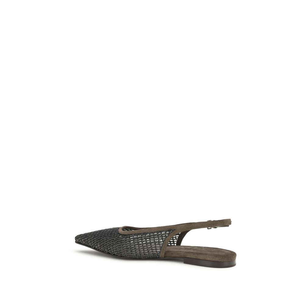 Brunello Cucinelli Braune Kalbsleder-Ballerinas Bos Taurus-3