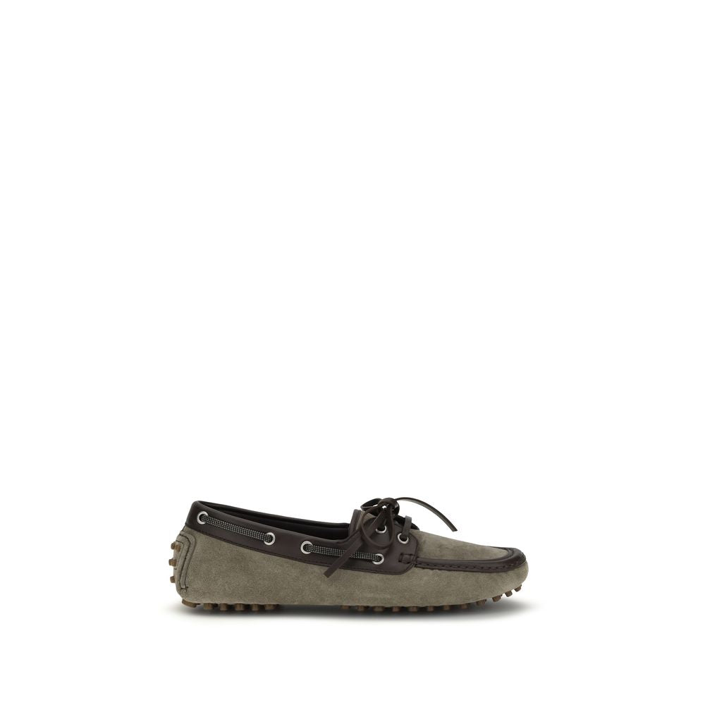Brunello Cucinelli Graue Kalbsleder Bos Taurus Slipper-Loafer-1