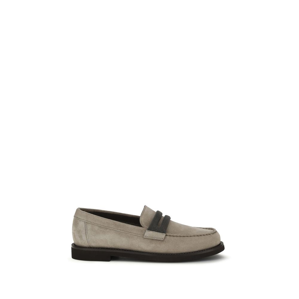 Brunello Cucinelli Graue Kalbsleder Bos Taurus Slipper-Loafer-1