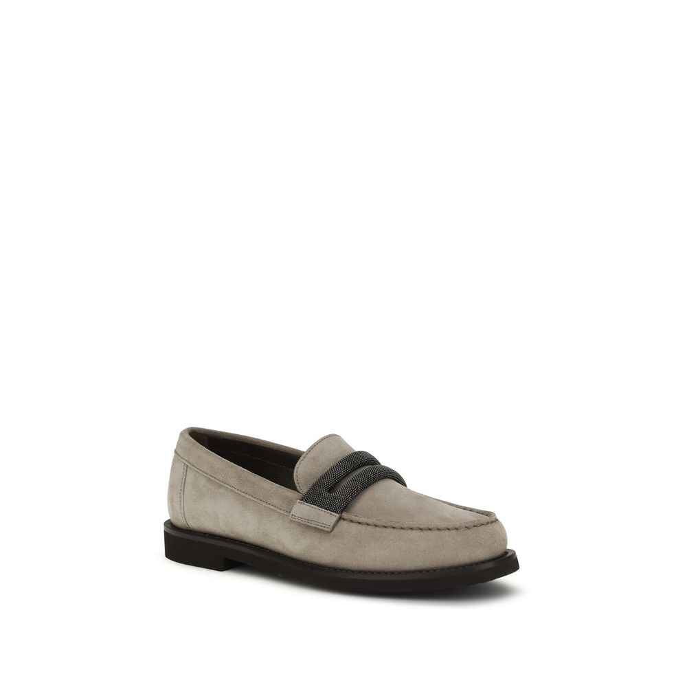Brunello Cucinelli Graue Kalbsleder Bos Taurus Slipper-Loafer-2