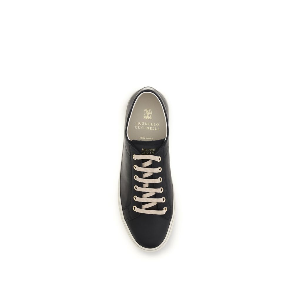 Brunello Cucinelli Schwarze Bos Taurus Kalbsleder Low-Top-Sneaker-4