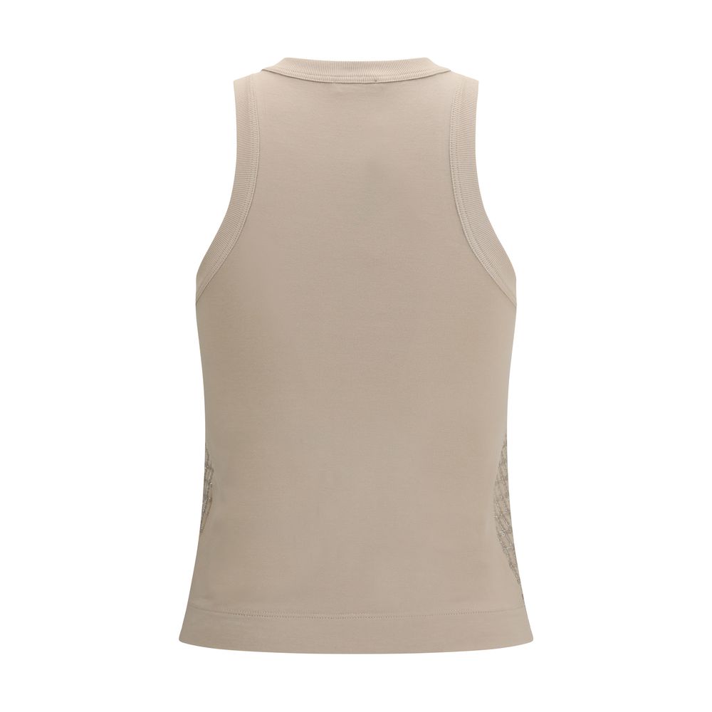 Brunello Cucinelli Beige Cotton Sleeveles T-Shirt-2