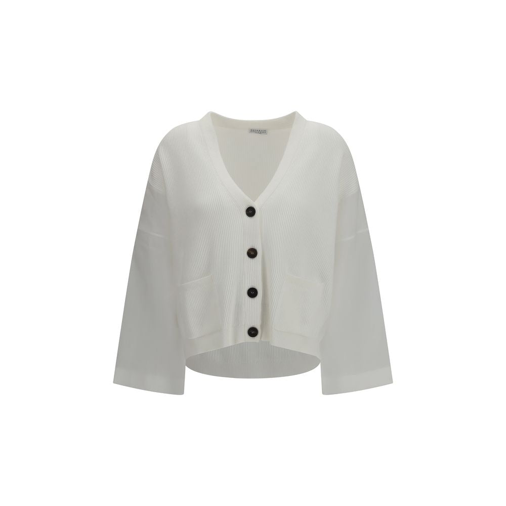 Brunello Cucinelli Weißer Strickcardigan aus Baumwolle-1