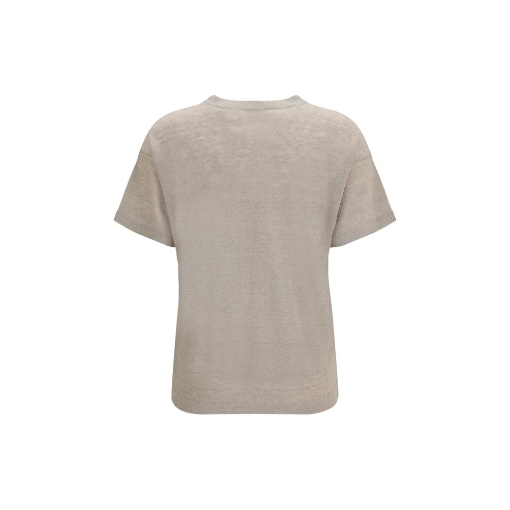 Brunello Cucinelli Beige Leinen-T-Shirt-2