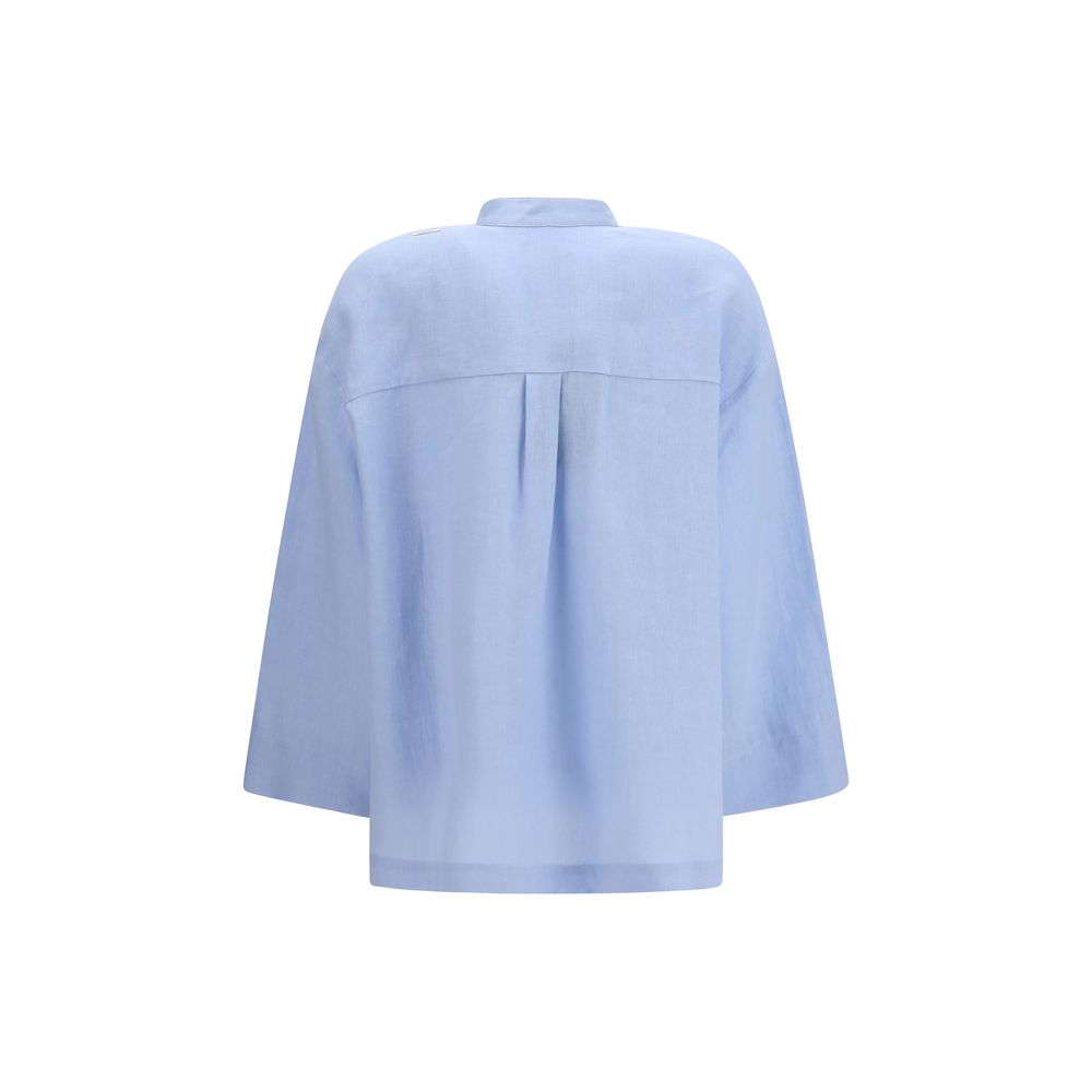 'S Max Mara Blaues Leinenhemd-2