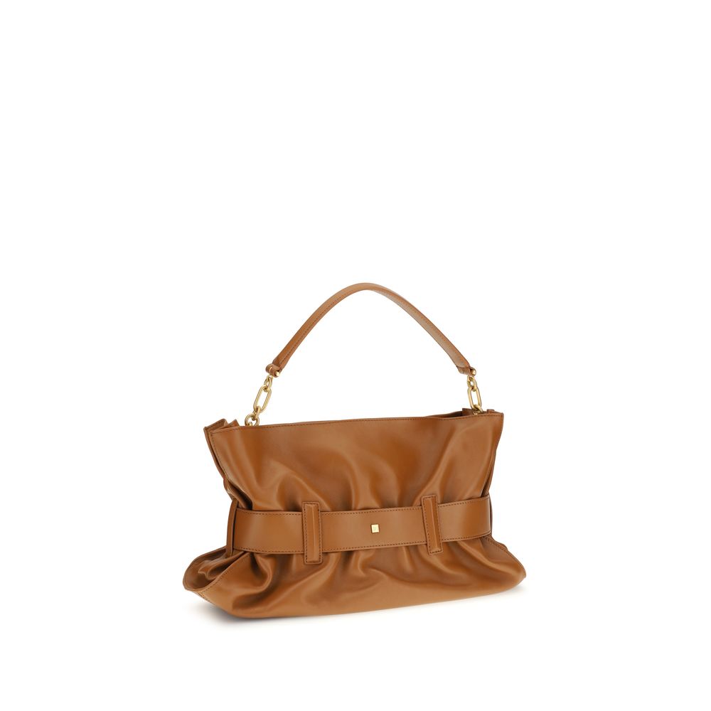 Balmain Braune Kalbsleder Bos Taurus Schultertasche-3