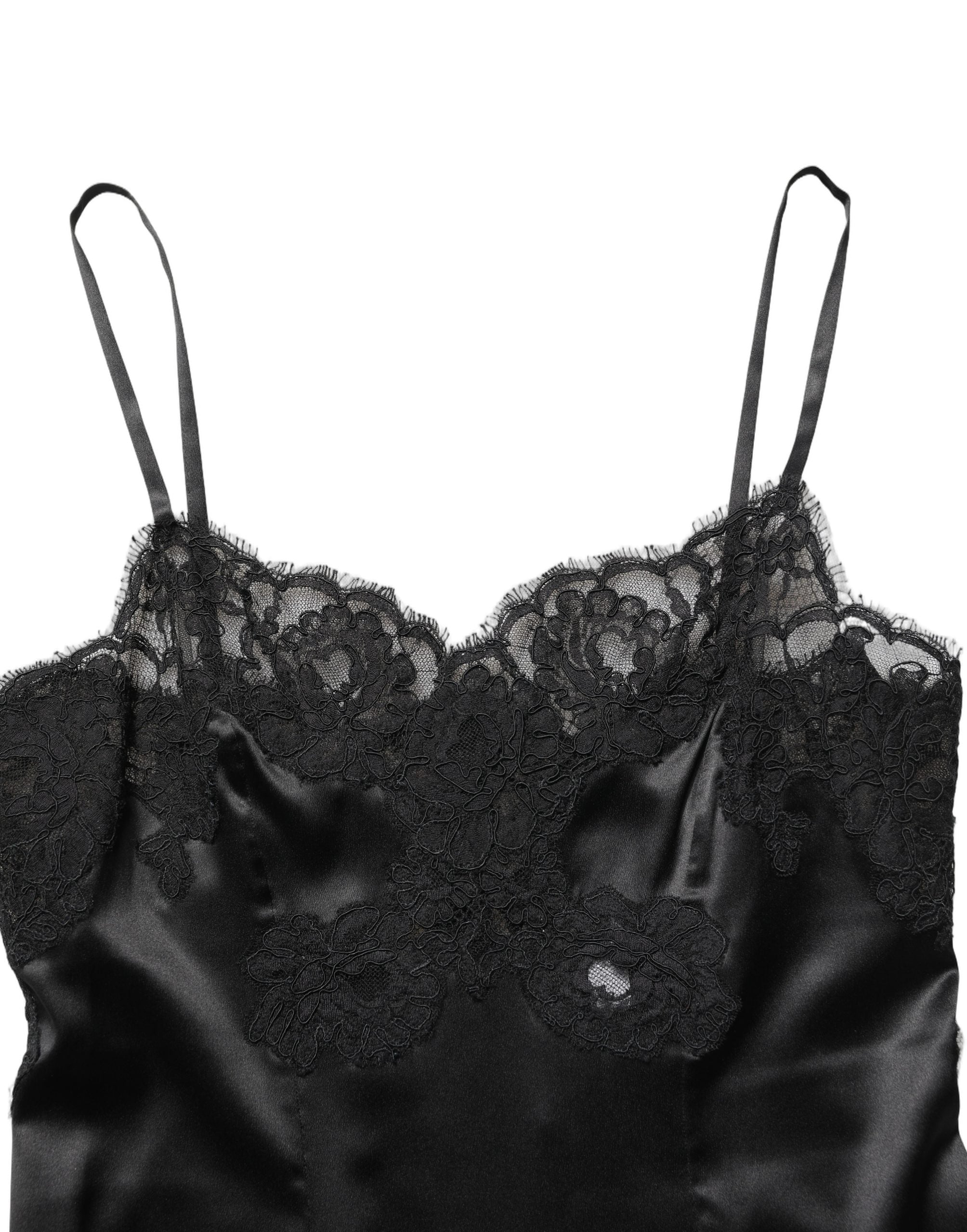 Dolce & Gabbana Schwarzer Seiden-Spitzen-Chemise-Nachthemd-3