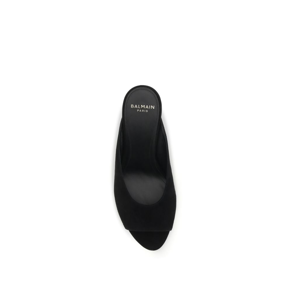 Balmain Black Goat Leather Mules-4