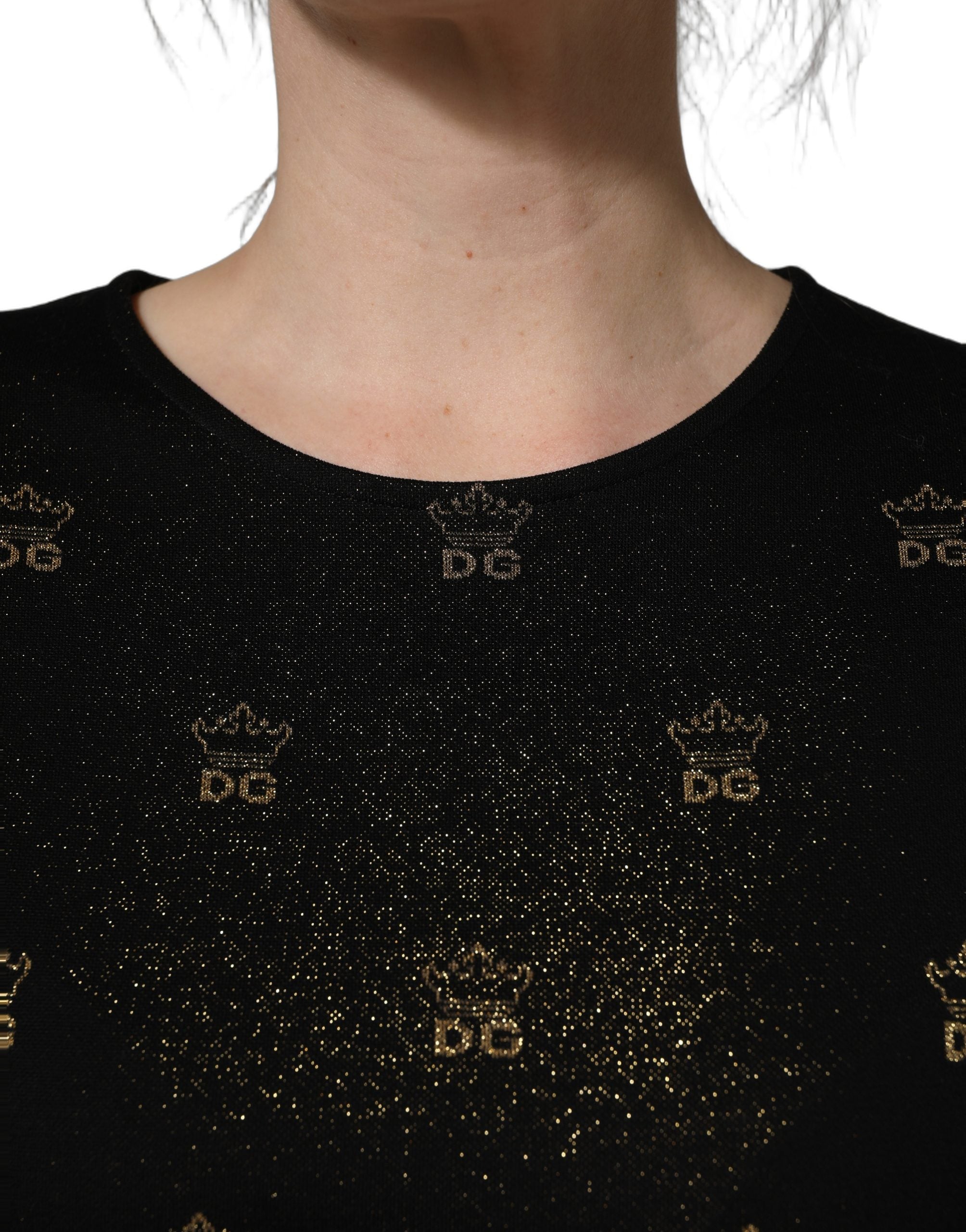 Dolce & Gabbana Schwarzes Etuikleid mit kurzen Ärmeln und DG-Krone-2