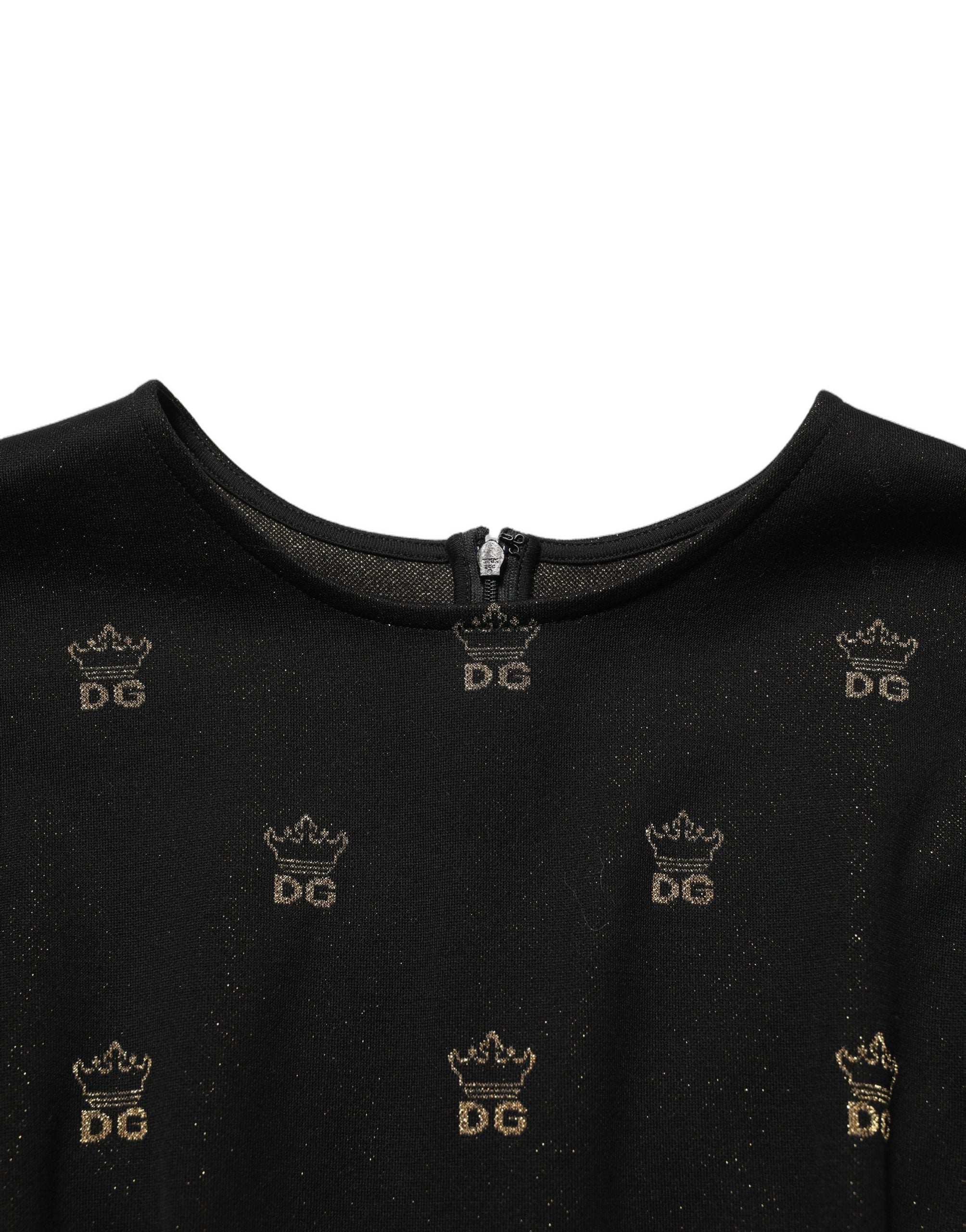 Dolce & Gabbana Schwarzes Etuikleid mit kurzen Ärmeln und DG-Krone-3