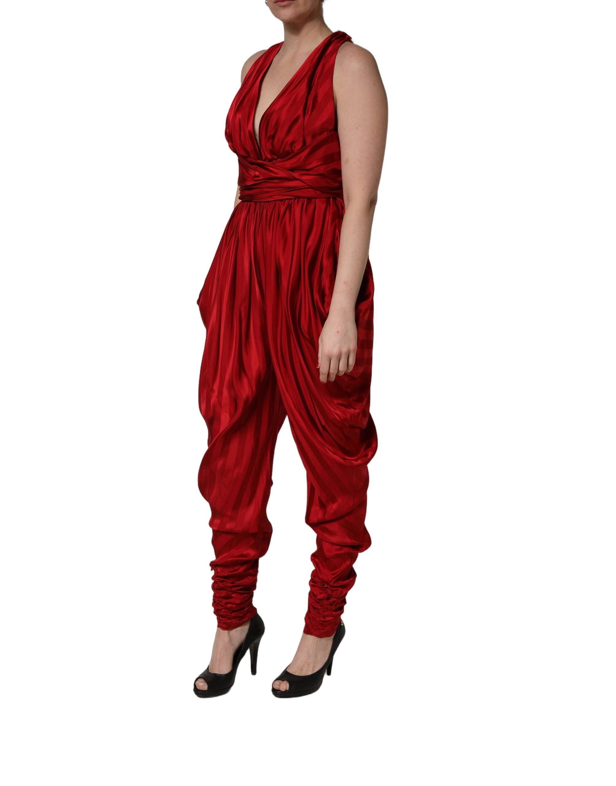 Dolce & Gabbana Roter Jumpsuit mit tiefem V-Ausschnitt und Drapierung-4