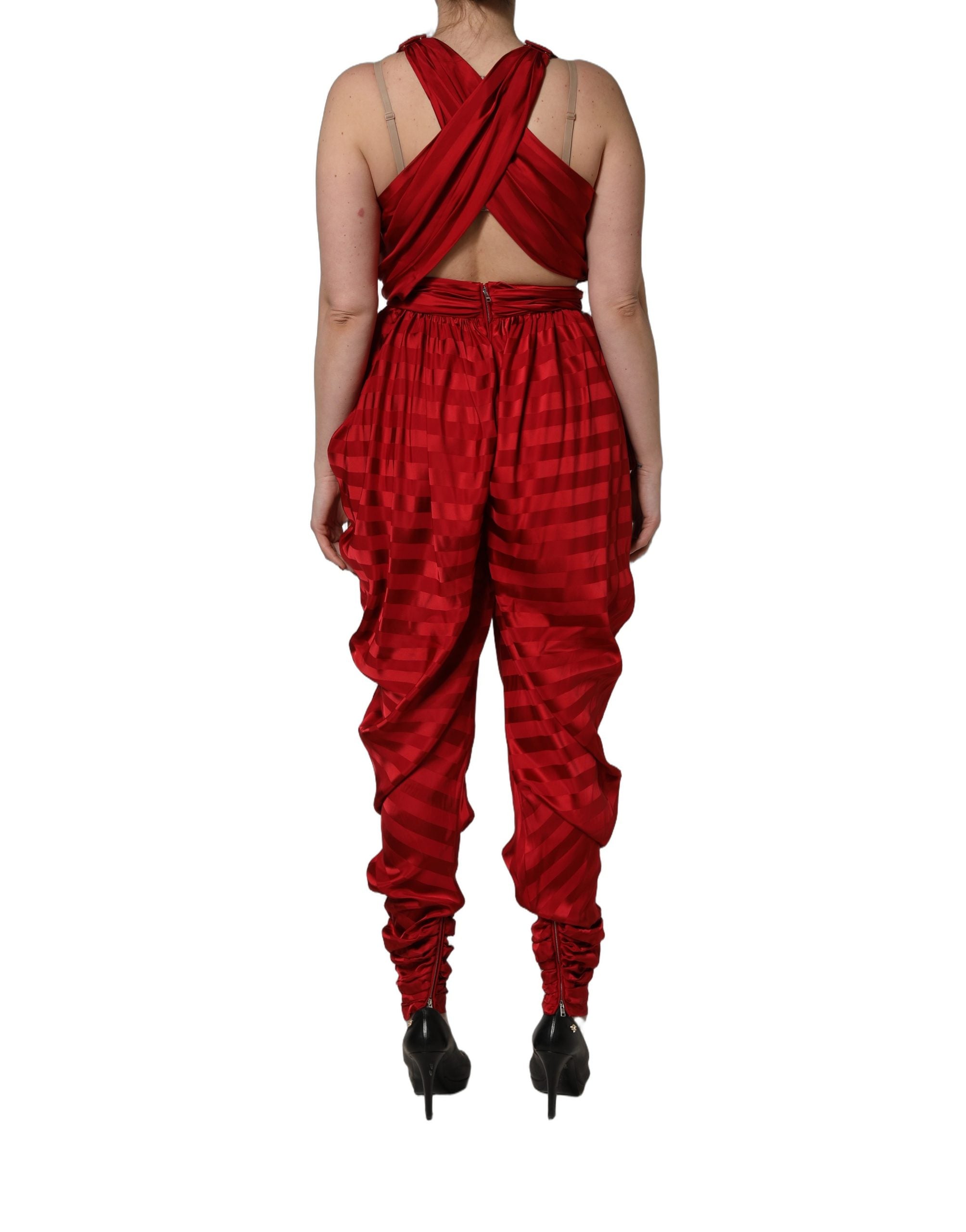 Dolce & Gabbana Roter Jumpsuit mit tiefem V-Ausschnitt und Drapierung-5