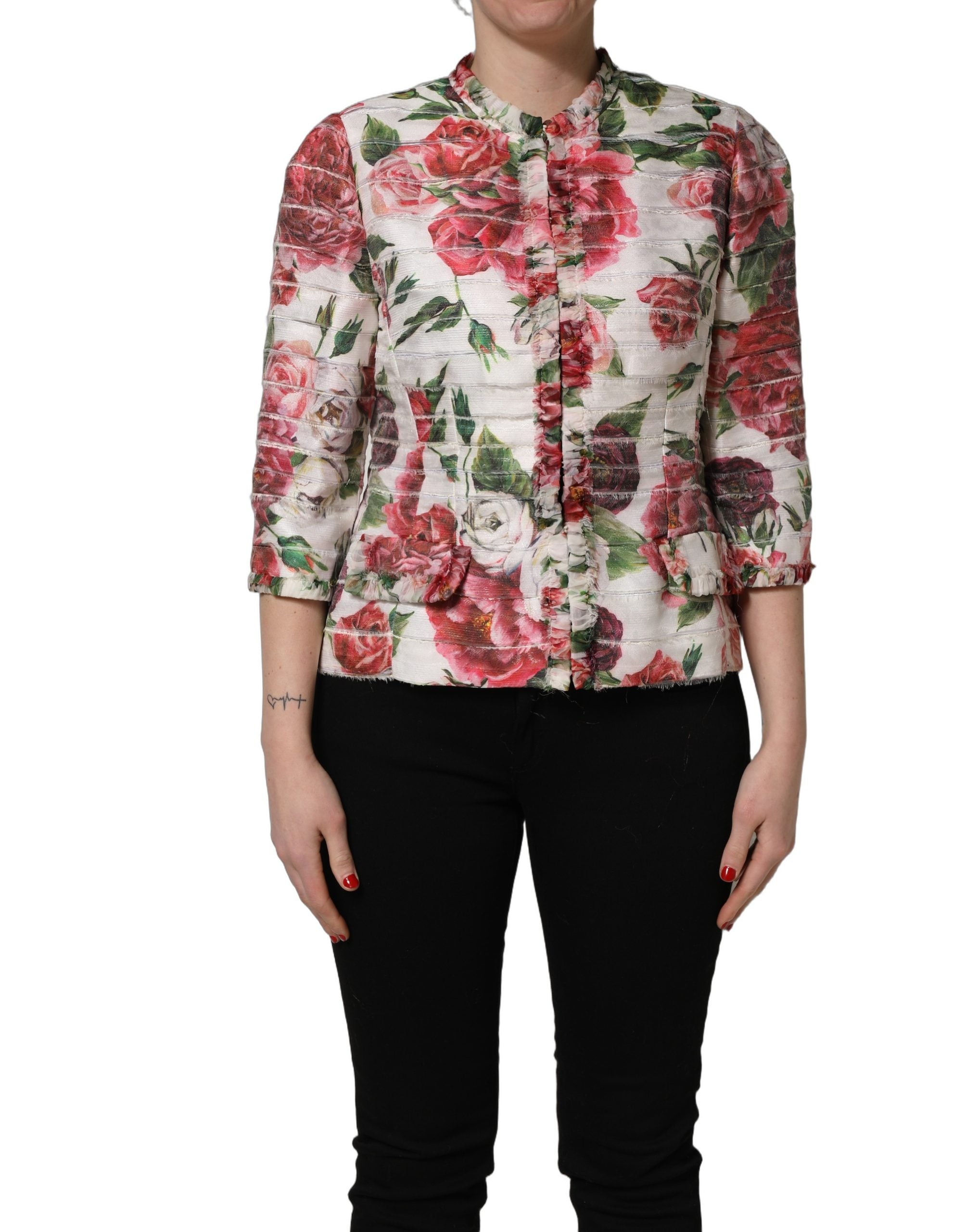 Dolce & Gabbana Mehrfarbige Jacke aus Polyester mit Pfingstrosen-Print-4