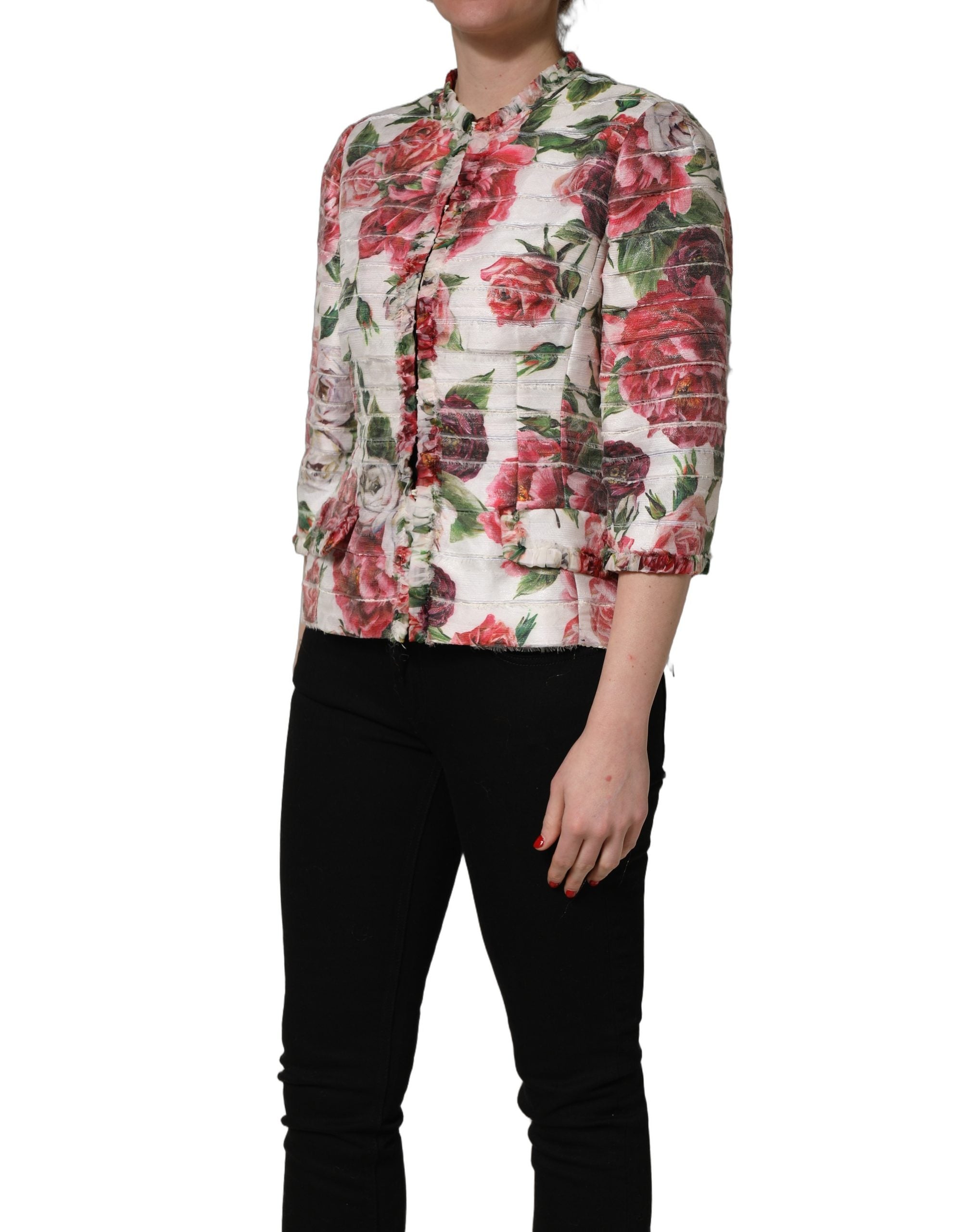 Dolce & Gabbana Mehrfarbige Jacke aus Polyester mit Pfingstrosen-Print-6