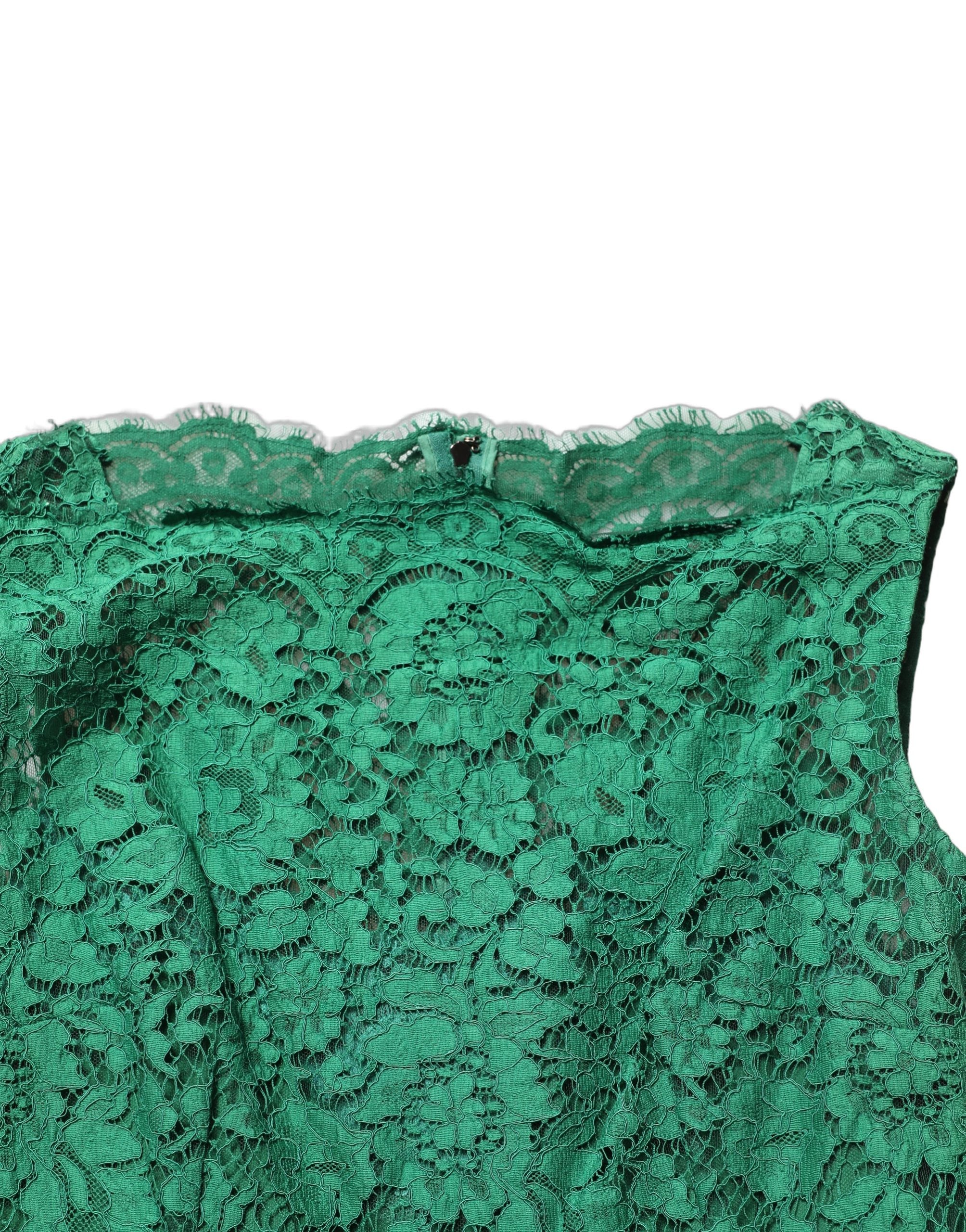 Dolce & Gabbana Green Cotton Floral Lace Sleeveless Midi Dress-6
