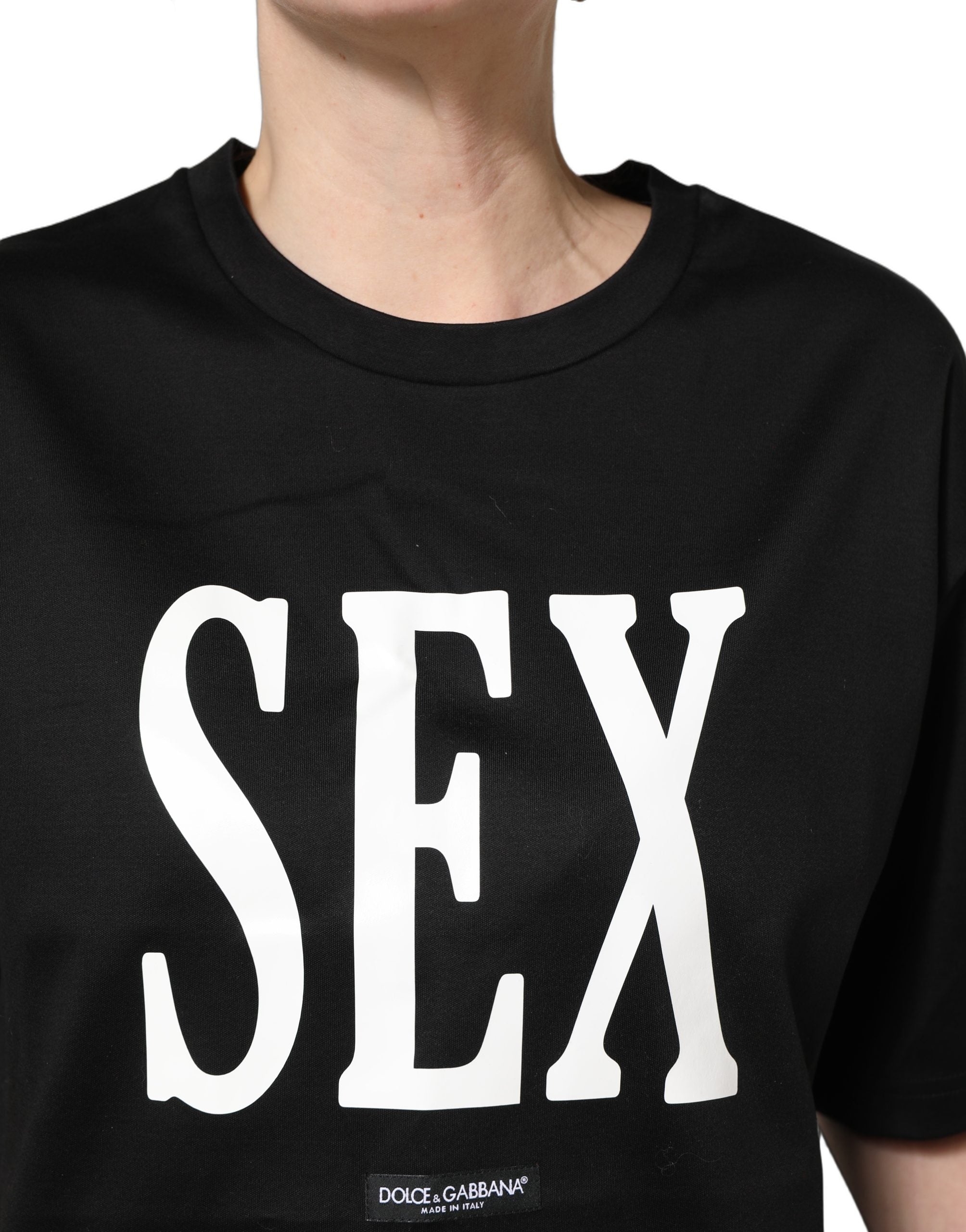 Dolce & Gabbana Schwarzes Jersey-T-Shirt mit Grafikprint und Rundhalsausschnitt-2