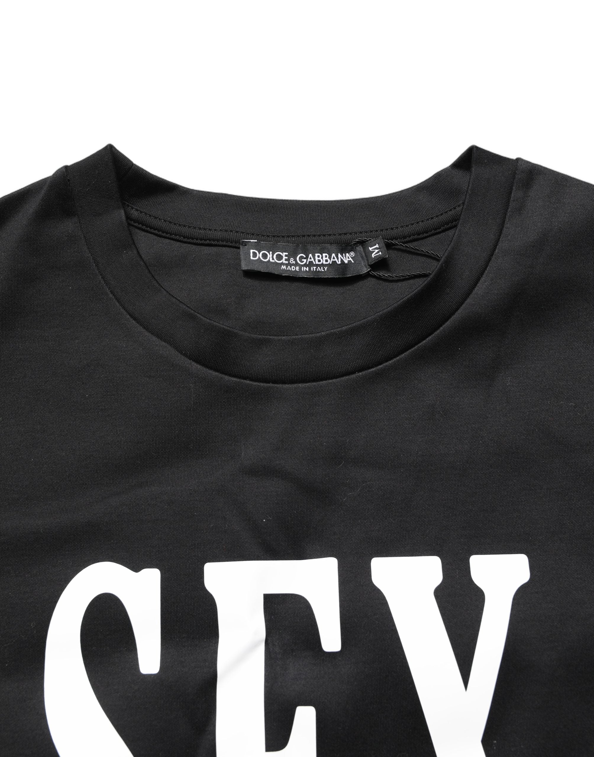 Dolce & Gabbana Schwarzes Jersey-T-Shirt mit Grafikprint und Rundhalsausschnitt-3