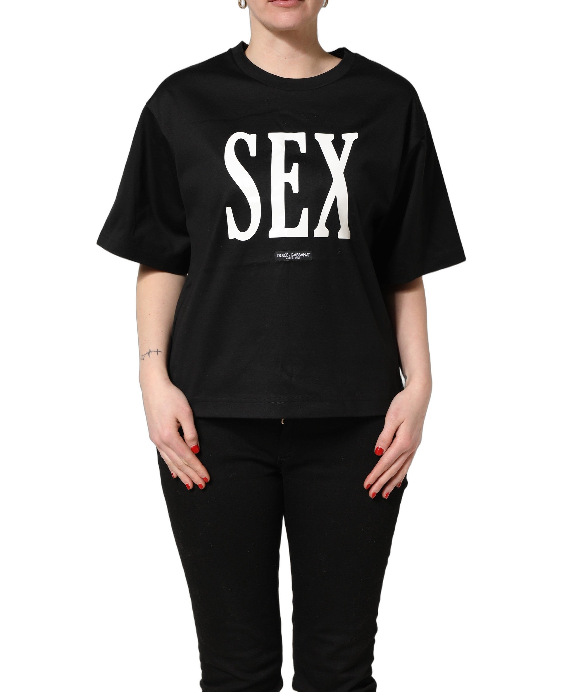 Dolce & Gabbana Schwarzes Jersey-T-Shirt mit Grafikprint und Rundhalsausschnitt-5