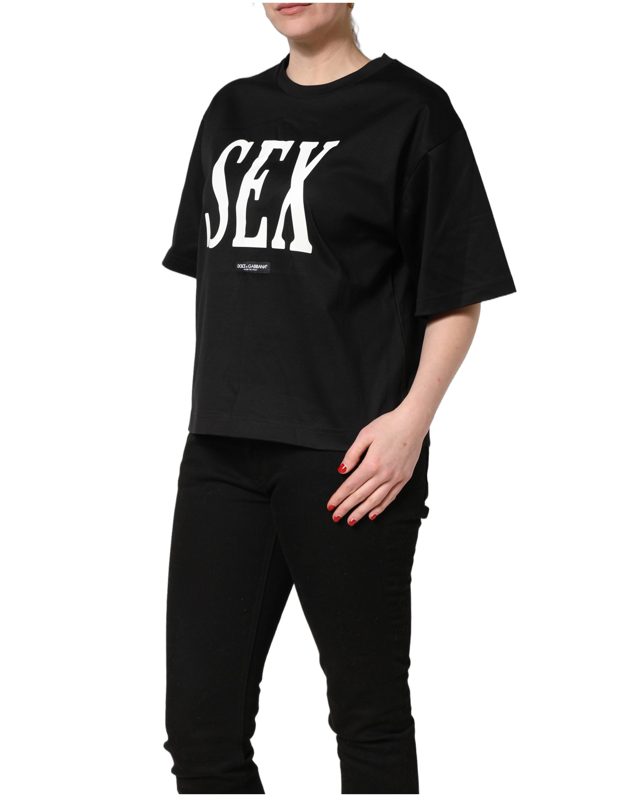 Dolce & Gabbana Schwarzes Jersey-T-Shirt mit Grafikprint und Rundhalsausschnitt-6