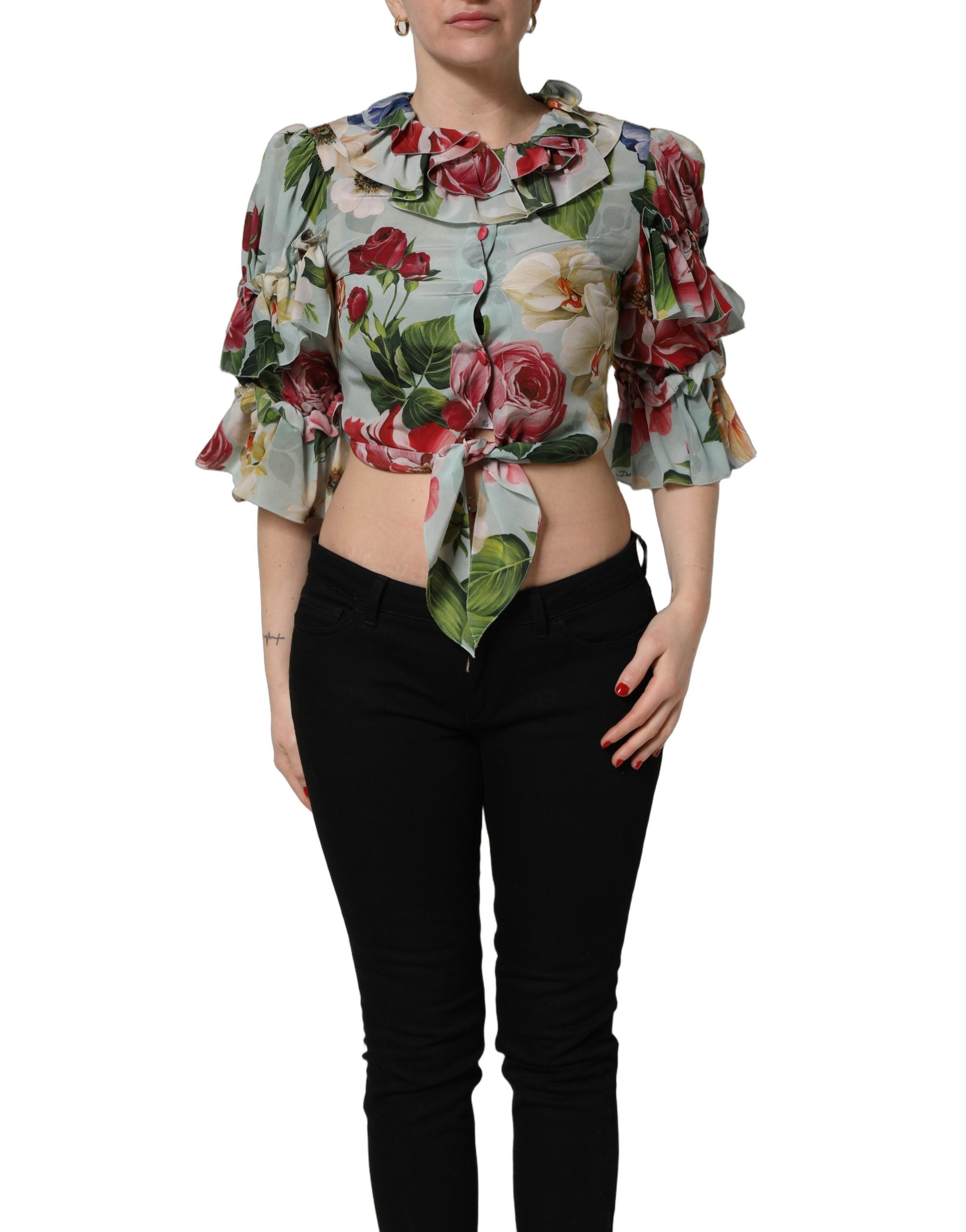 Dolce & Gabbana Kurz geschnittenes Seidenhemd mit Multicolor-Blumenprint-2