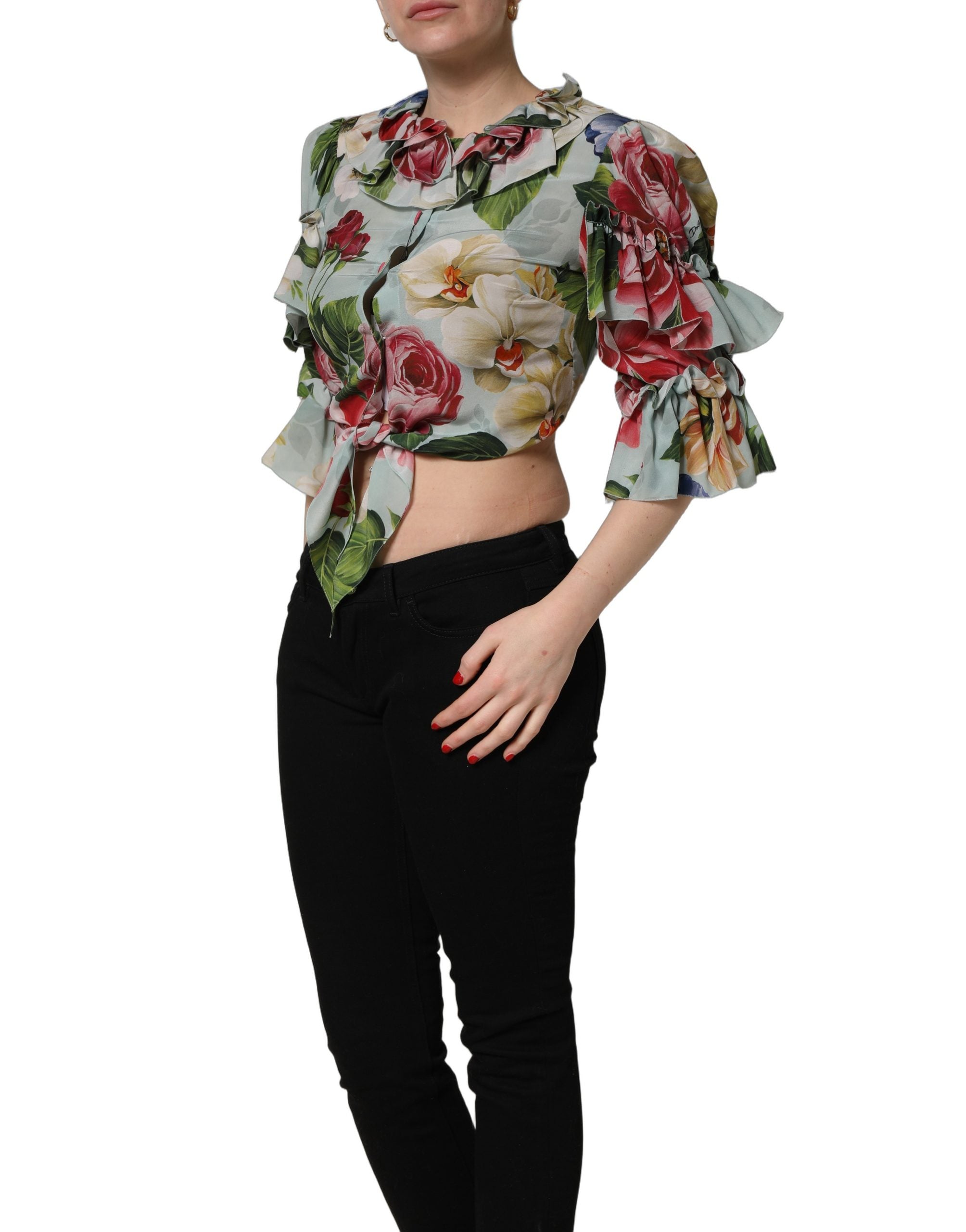 Dolce & Gabbana Kurz geschnittenes Seidenhemd mit Multicolor-Blumenprint-4