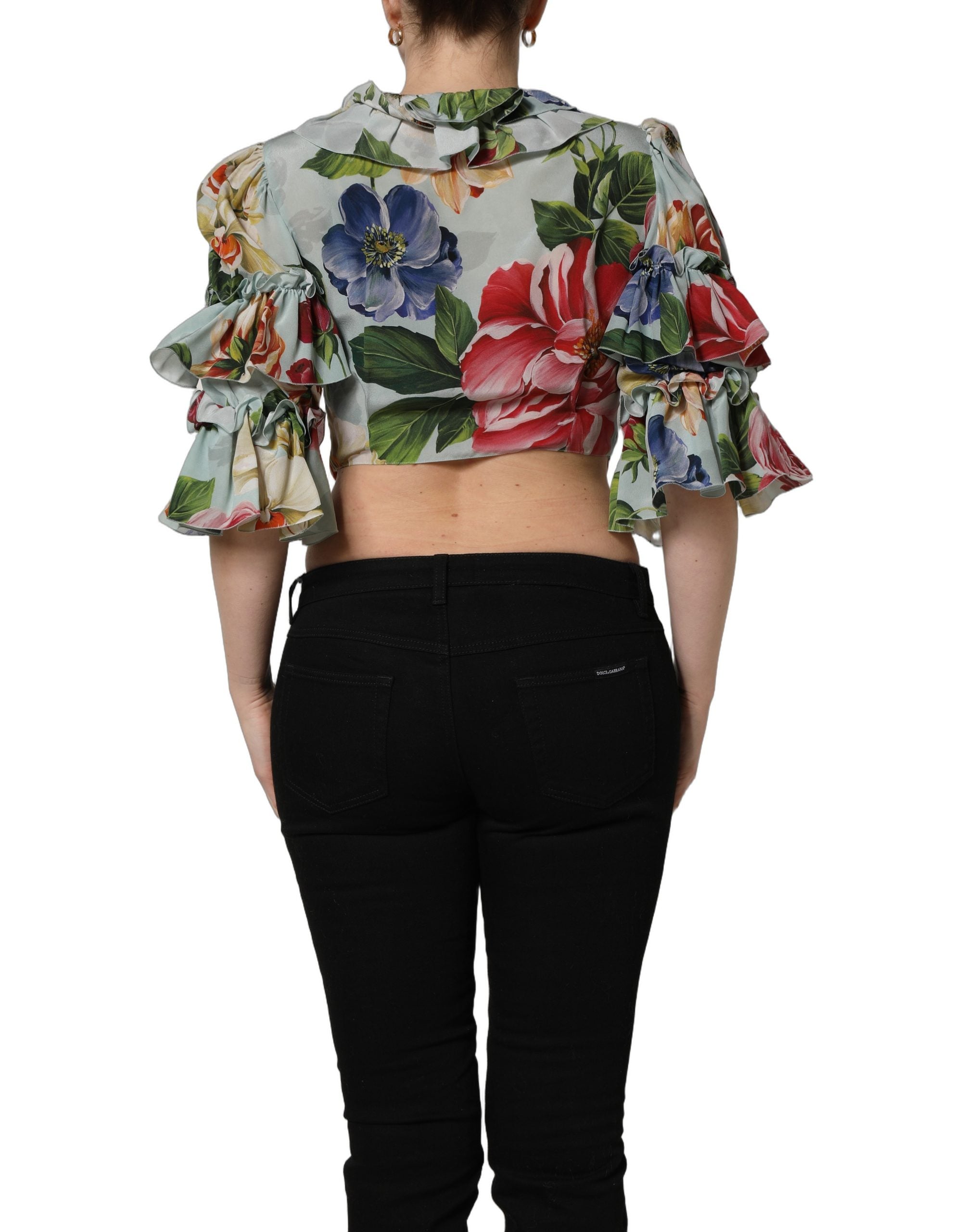 Dolce & Gabbana Kurz geschnittenes Seidenhemd mit Multicolor-Blumenprint-5